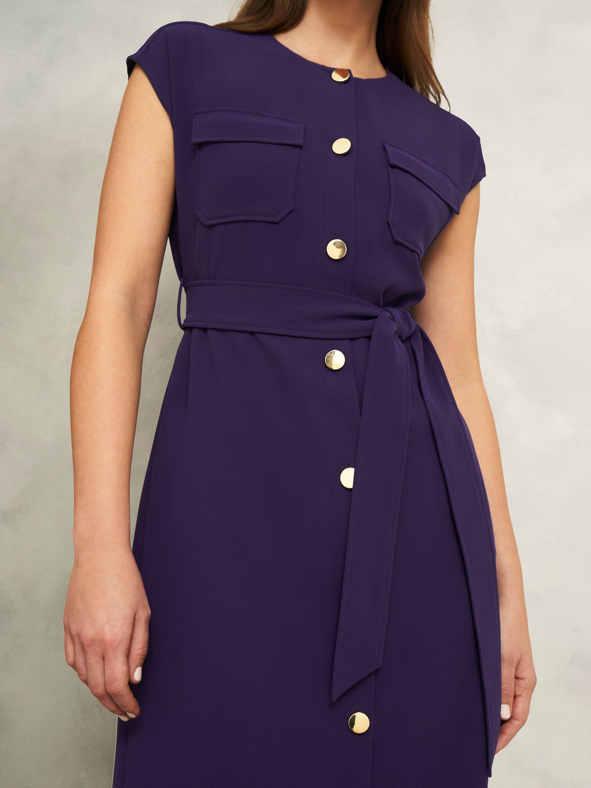 Product image 3 of 5, which shows Hobbs Tania Tie Waist Dress, Grape Purple, 10