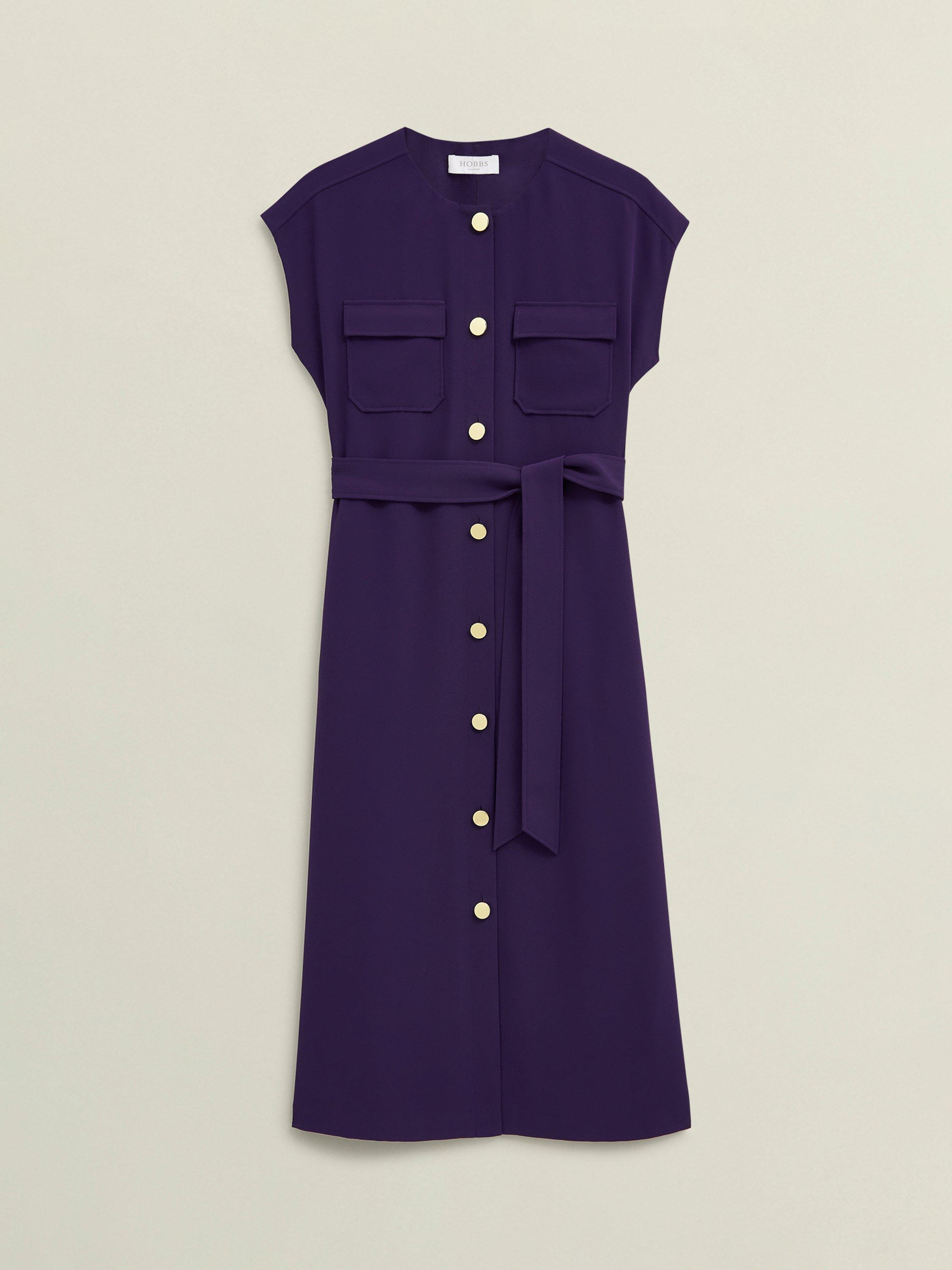 Product image 4 of 5, which shows Hobbs Tania Tie Waist Dress, Grape Purple, 10