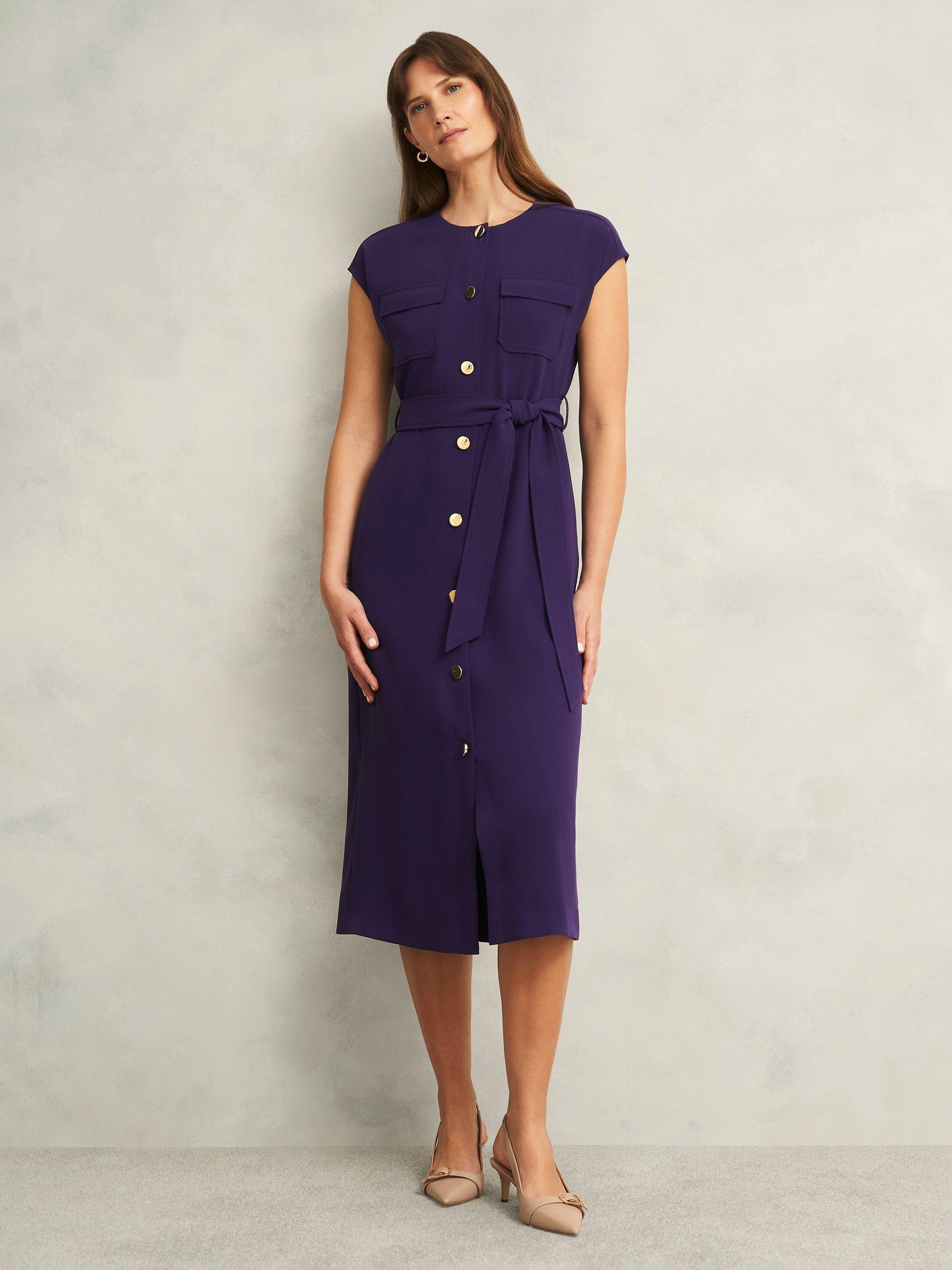 Product image 5 of 5, which shows Hobbs Tania Tie Waist Dress, Grape Purple, 10