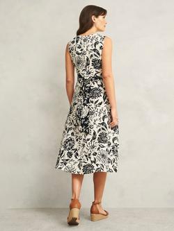 Hobbs Teagan Floral Pure Linen Dress, Ivory Navy - view 2, Ivory Navy