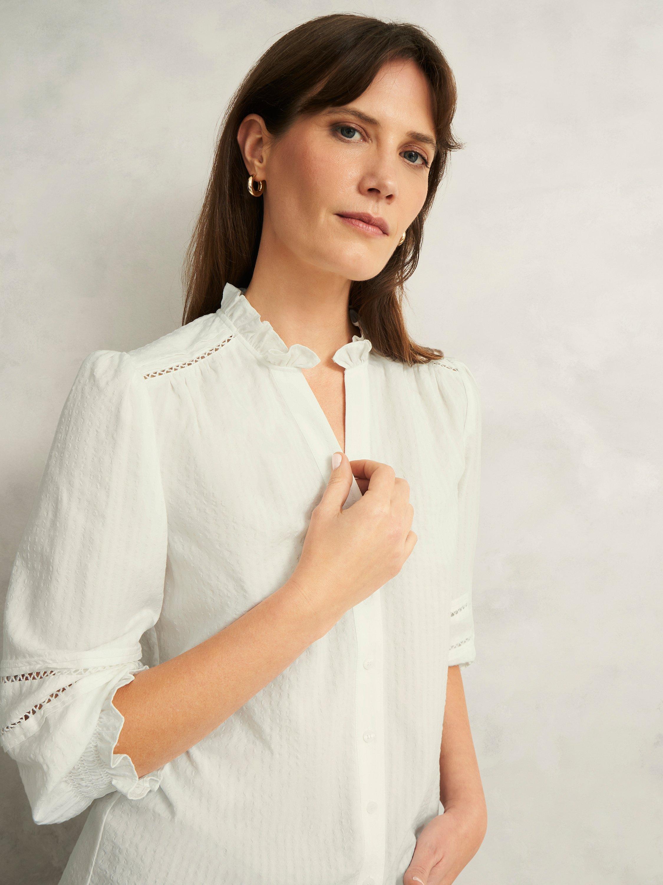 Product image 3 of 6, which shows Hobbs Amira Frill Shirt, Ivory, 10