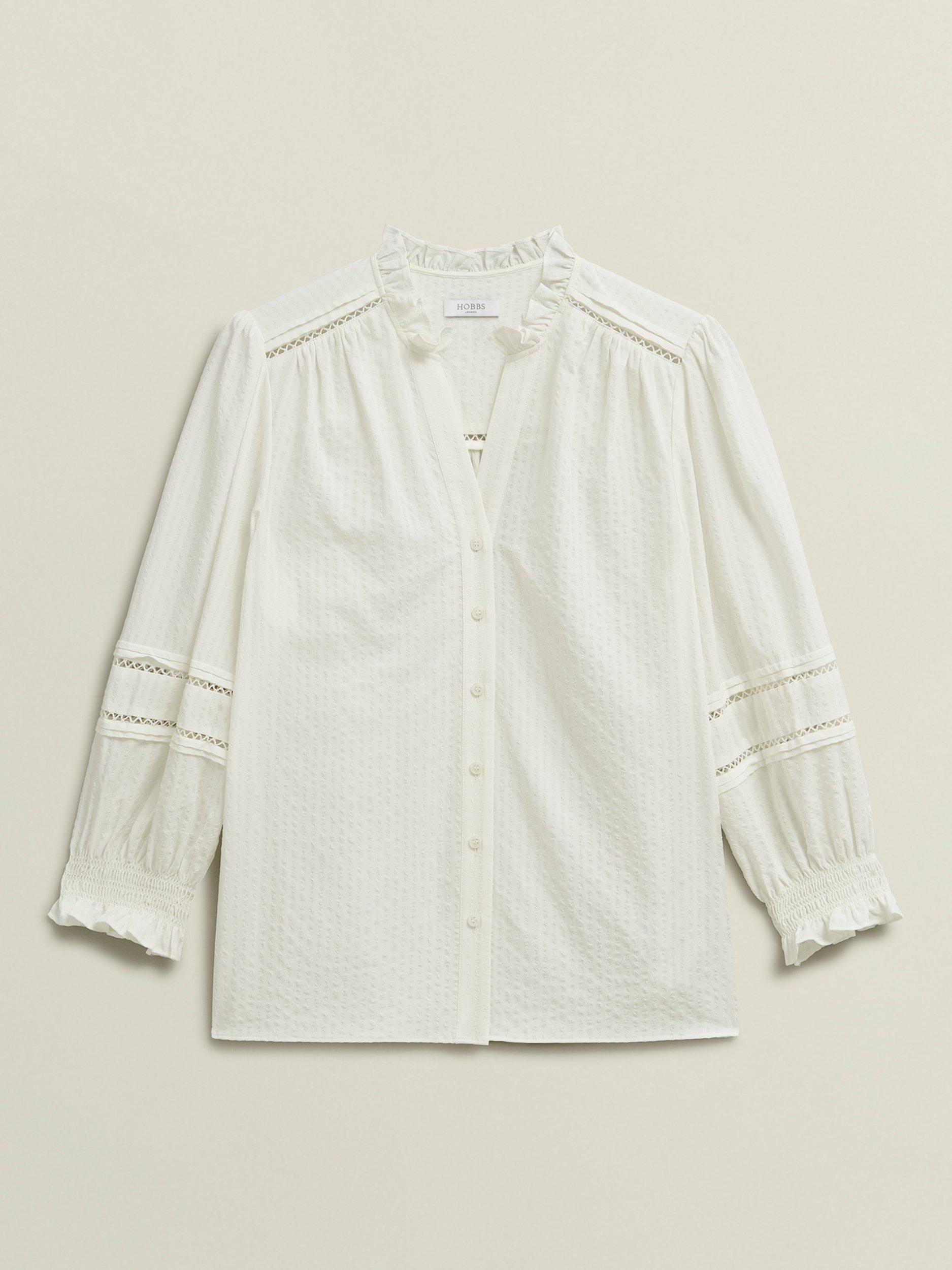 Product image 4 of 6, which shows Hobbs Amira Frill Shirt, Ivory, 10