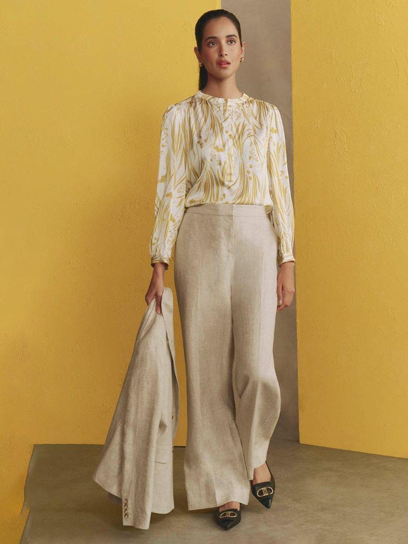 Product image 1 of 6, which shows Hobbs Angelique Floral Top, Green Ivory, 12