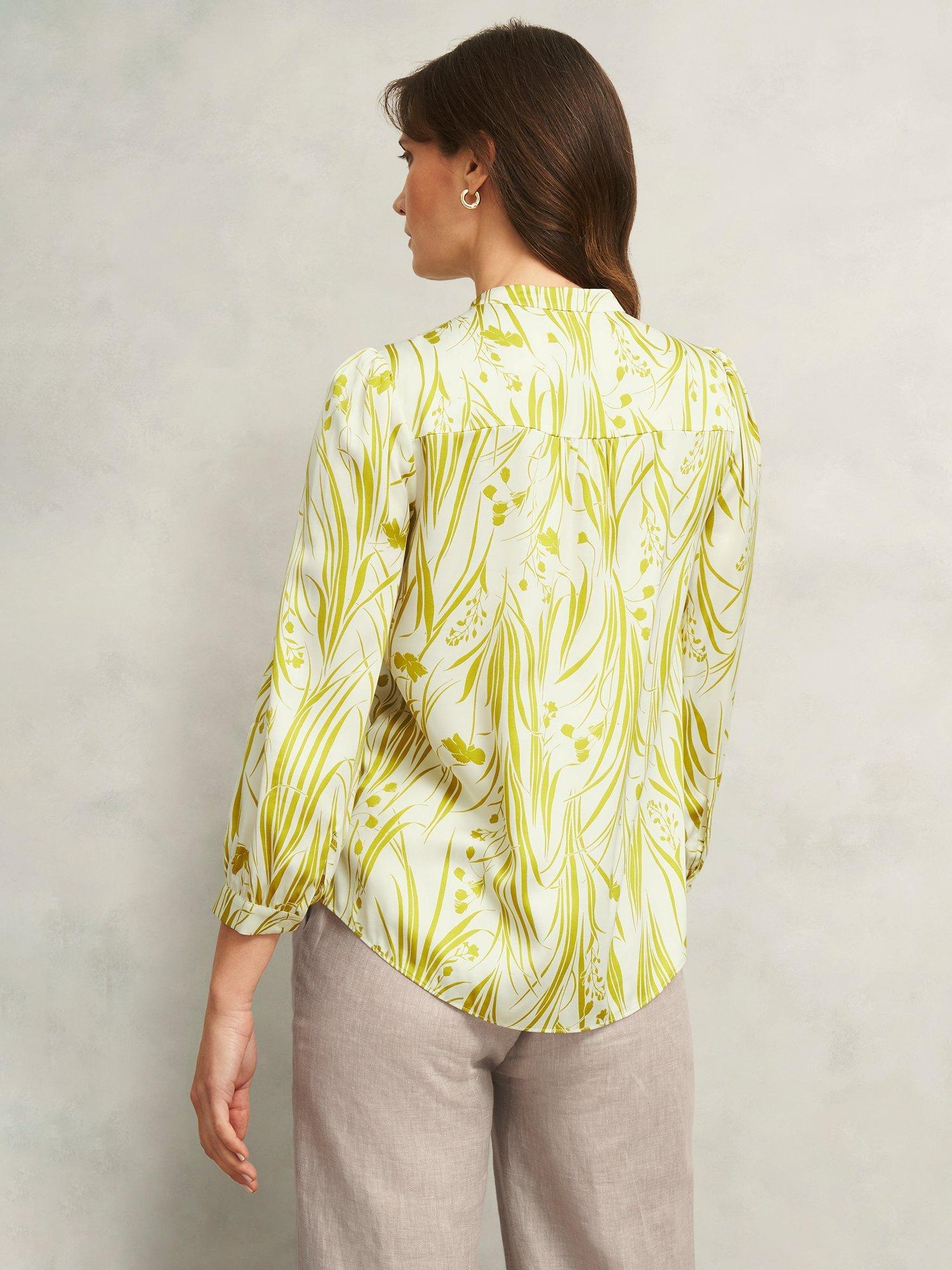 Product image 2 of 6, which shows Hobbs Angelique Floral Top, Green Ivory, 12