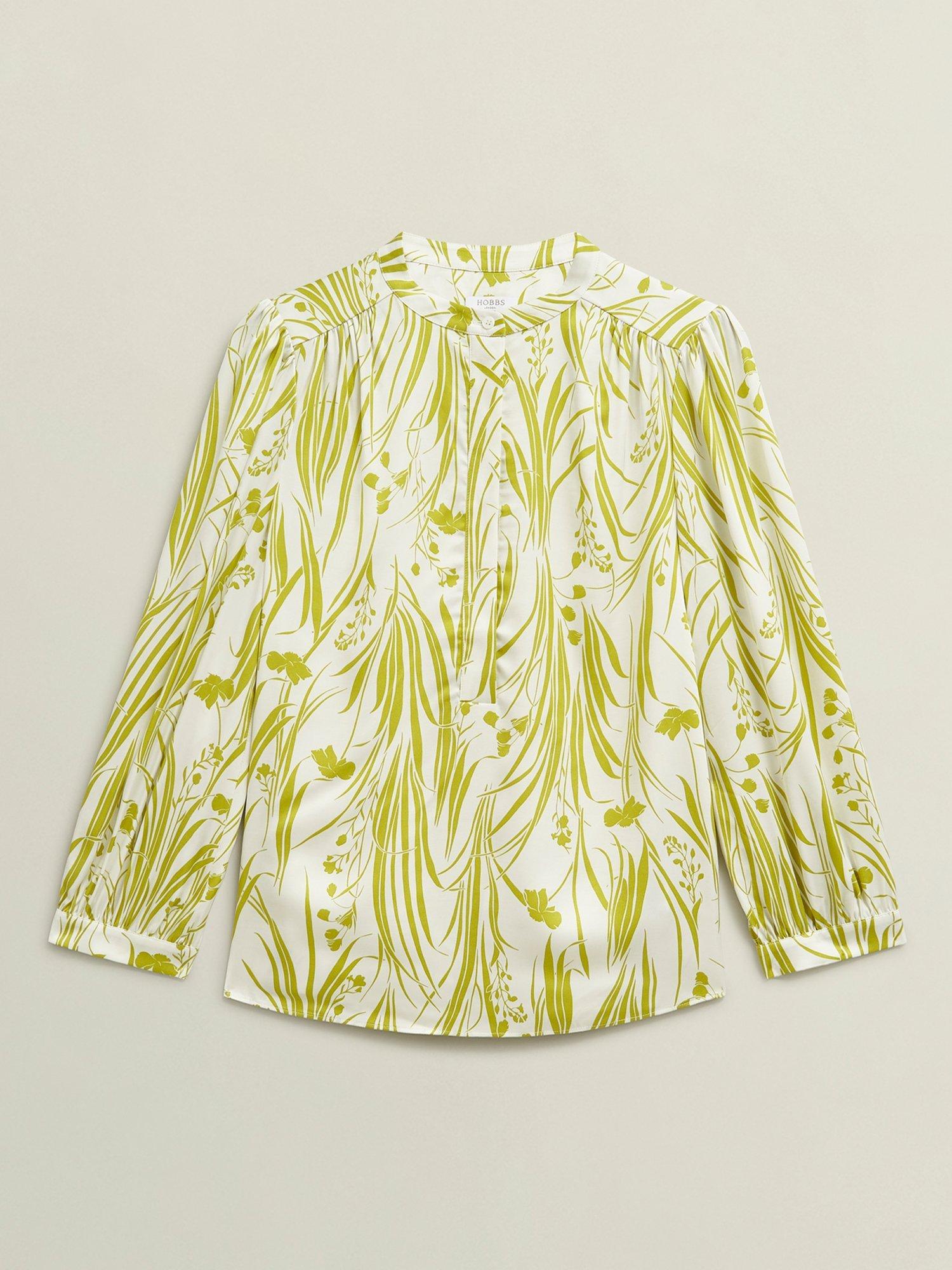 Product image 4 of 6, which shows Hobbs Angelique Floral Top, Green Ivory, 12