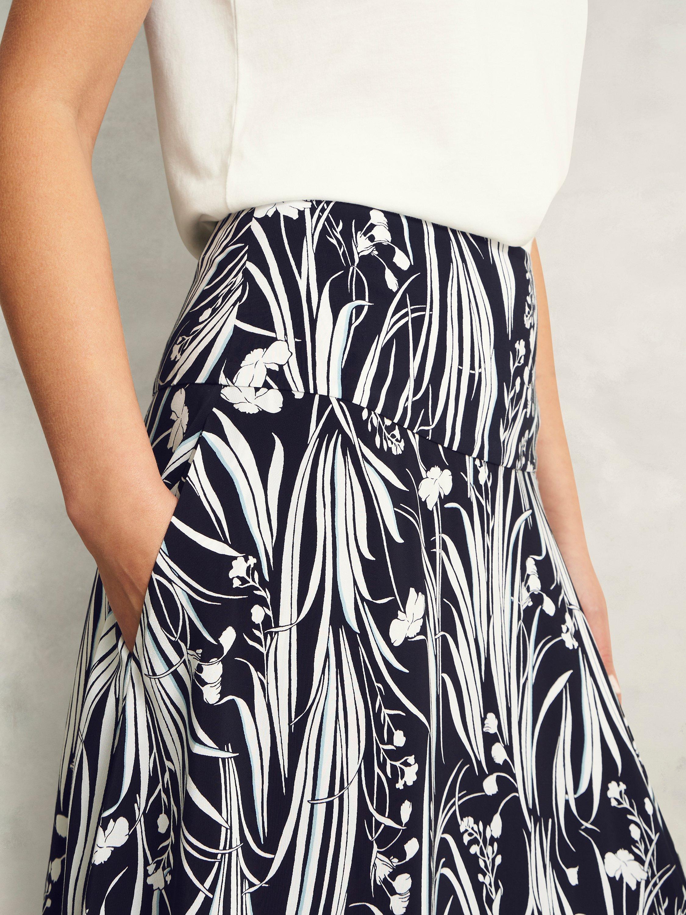 Product image 3 of 6, which shows Hobbs Noemi Wildflower Skirt, Navy/Ivory, 12