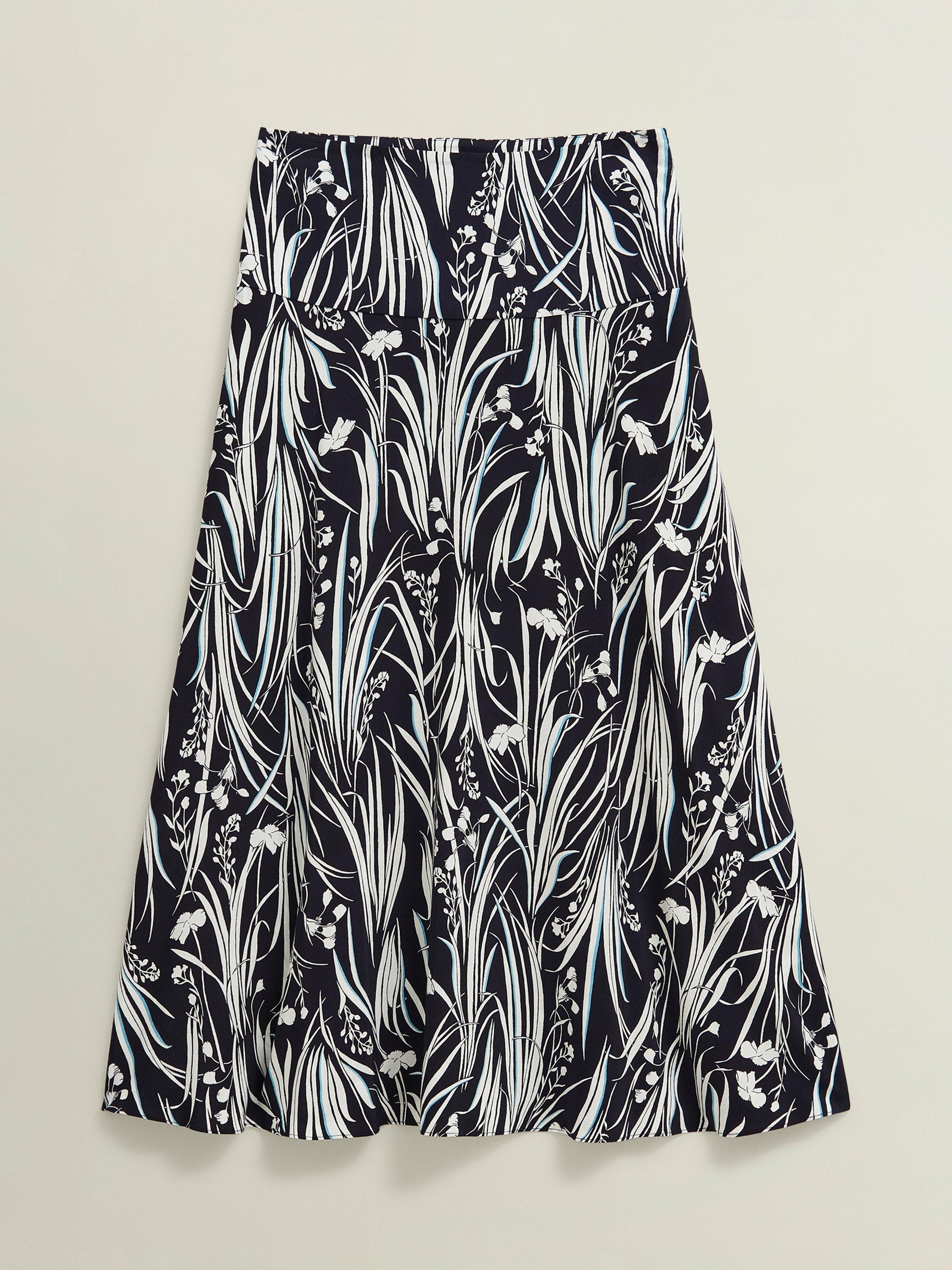 Product image 4 of 6, which shows Hobbs Noemi Wildflower Skirt, Navy/Ivory, 12