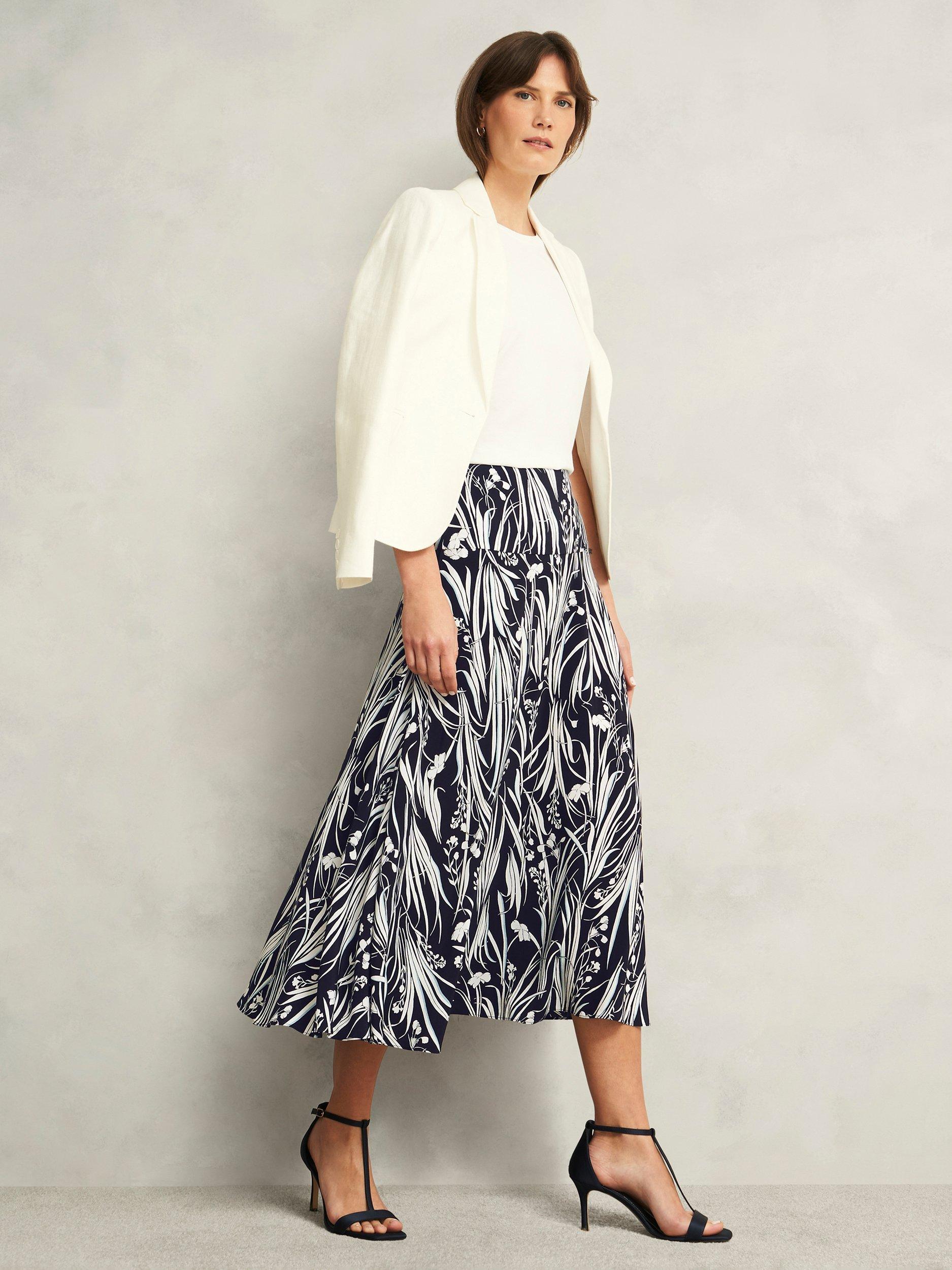 Product image 6 of 6, which shows Hobbs Noemi Wildflower Skirt, Navy/Ivory, 12
