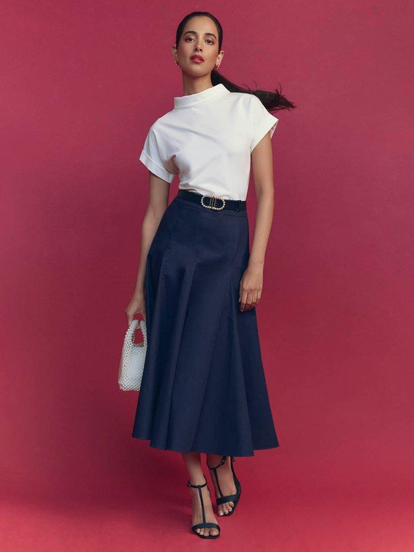 Hobbs Catriona Ponte T-Shirt, Warm Ivory