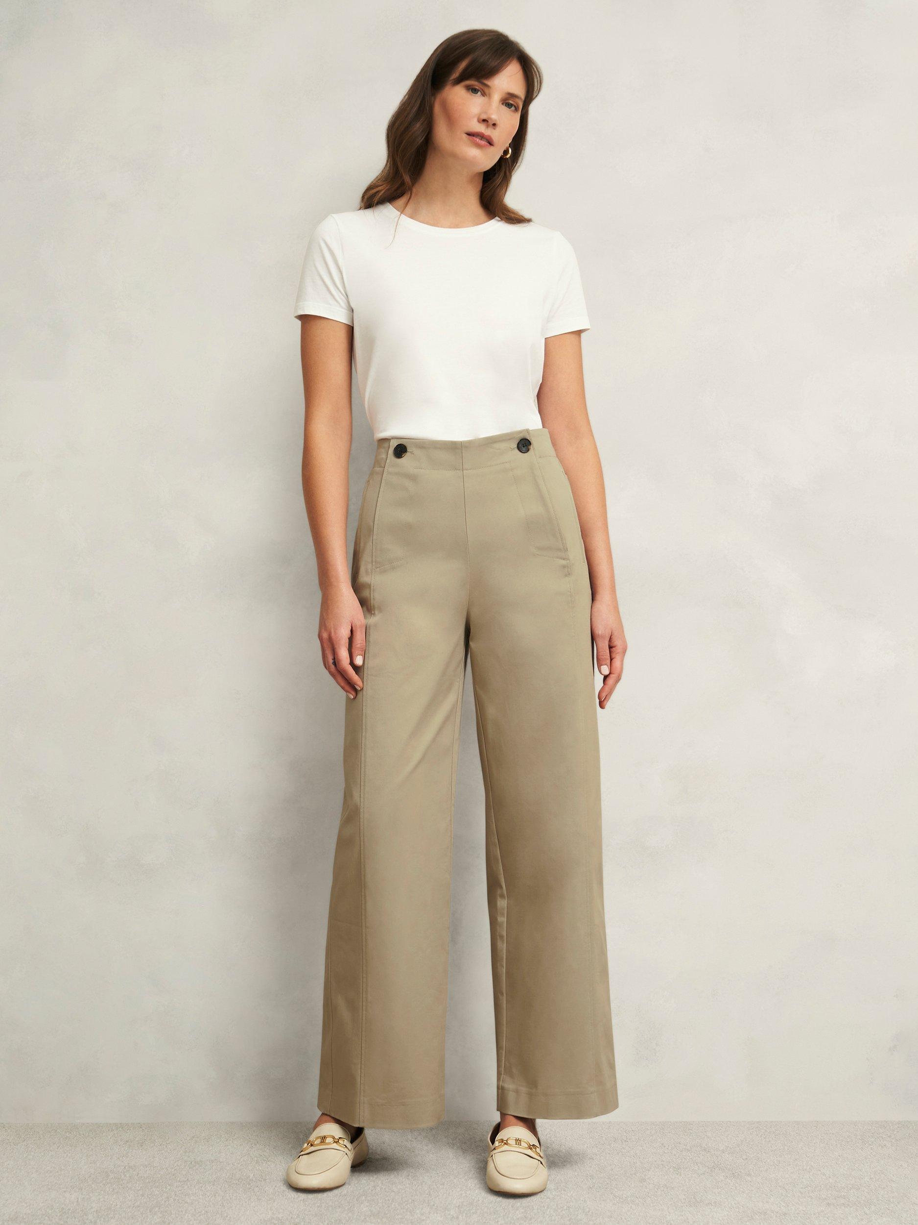 Product image 5 of 7, which shows Hobbs Kimmi Cropped Wide Leg Trousers, Neutral, 10