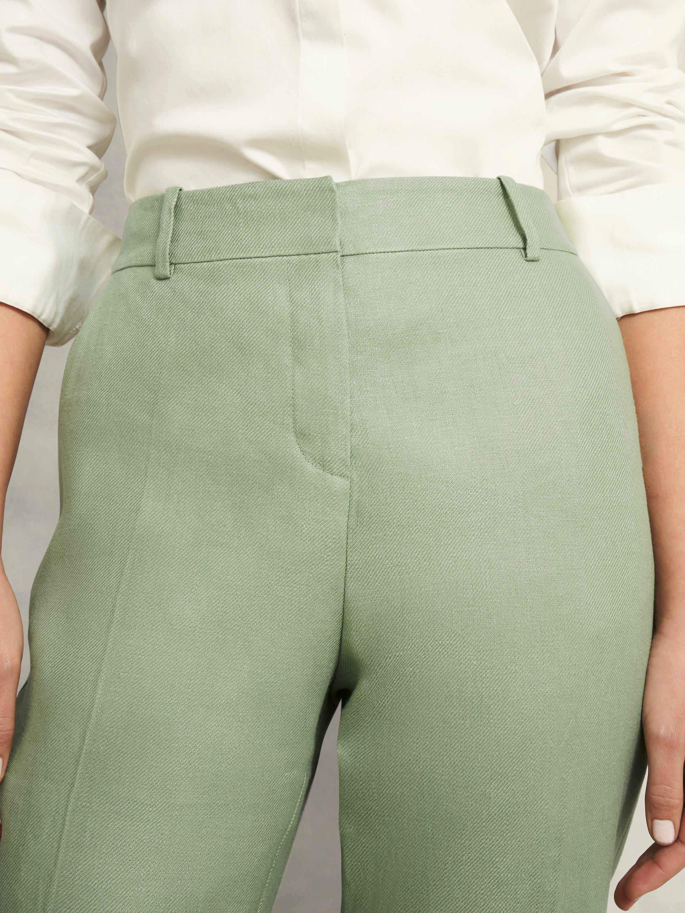 Product image 3 of 7, which shows Hobbs Marietta Pure Linen Twill Trousers, Sage Green, 10