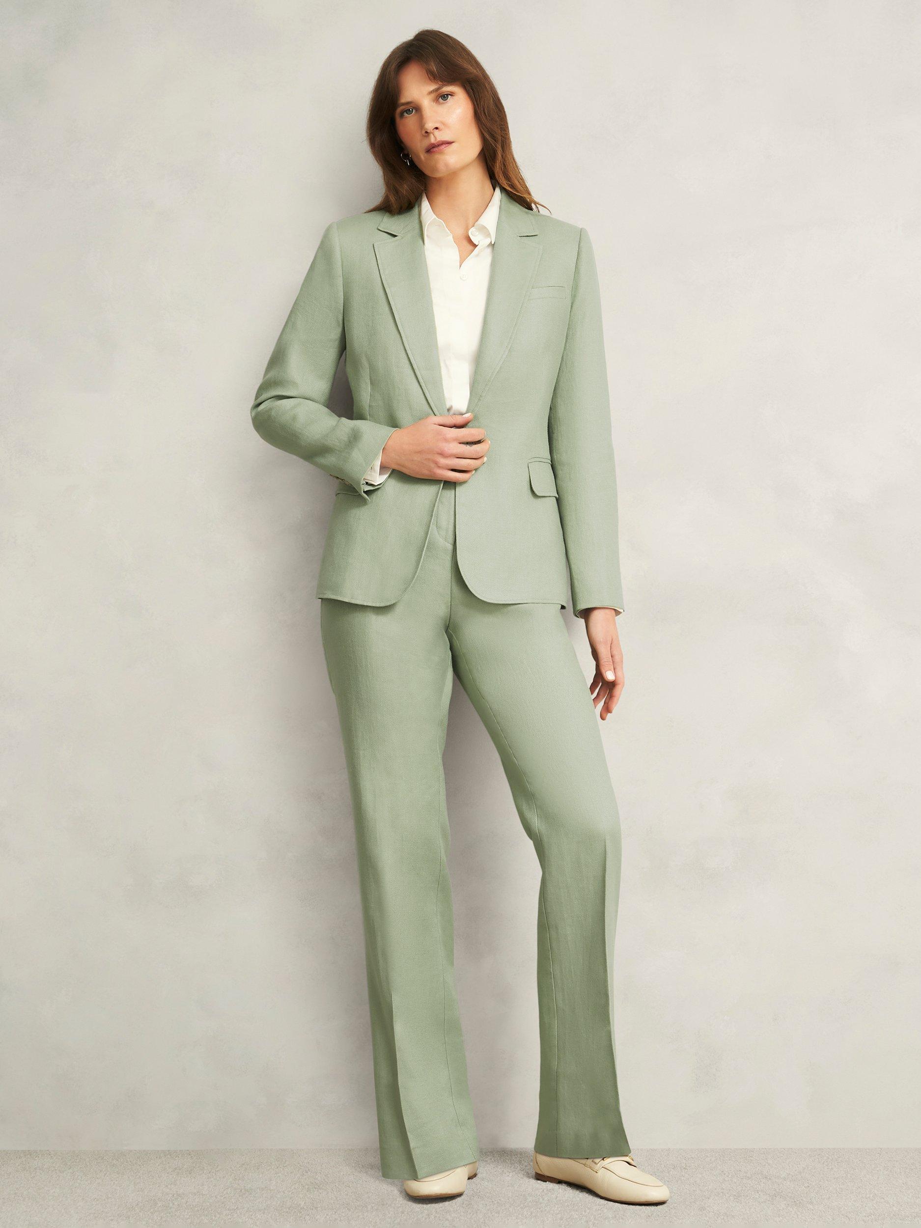 Product image 6 of 7, which shows Hobbs Marietta Pure Linen Twill Trousers, Sage Green, 10