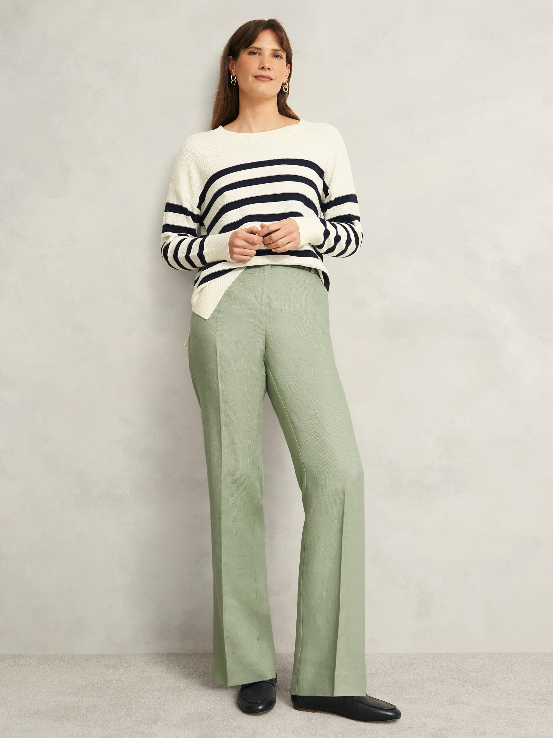 Product image 7 of 7, which shows Hobbs Marietta Pure Linen Twill Trousers, Sage Green, 10