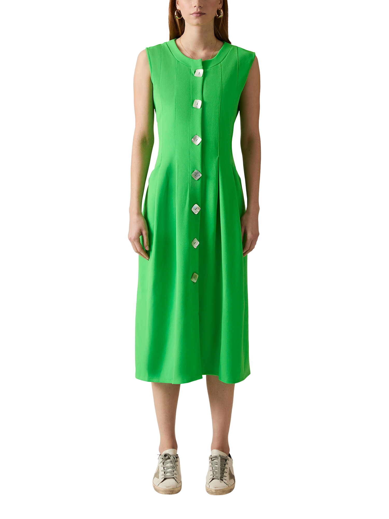 Product image 1 of 6, which shows James Lakeland Mother of Pearl Button Sleeveless Dress, Green, 8