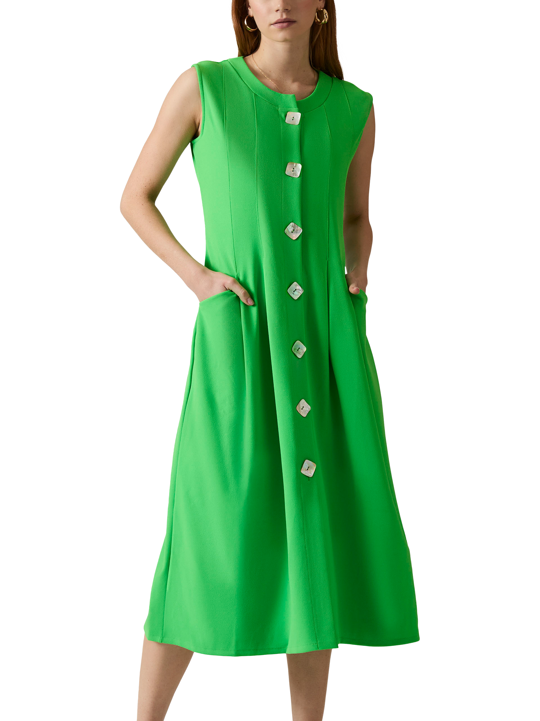 Product image 3 of 6, which shows James Lakeland Mother of Pearl Button Sleeveless Dress, Green, 8