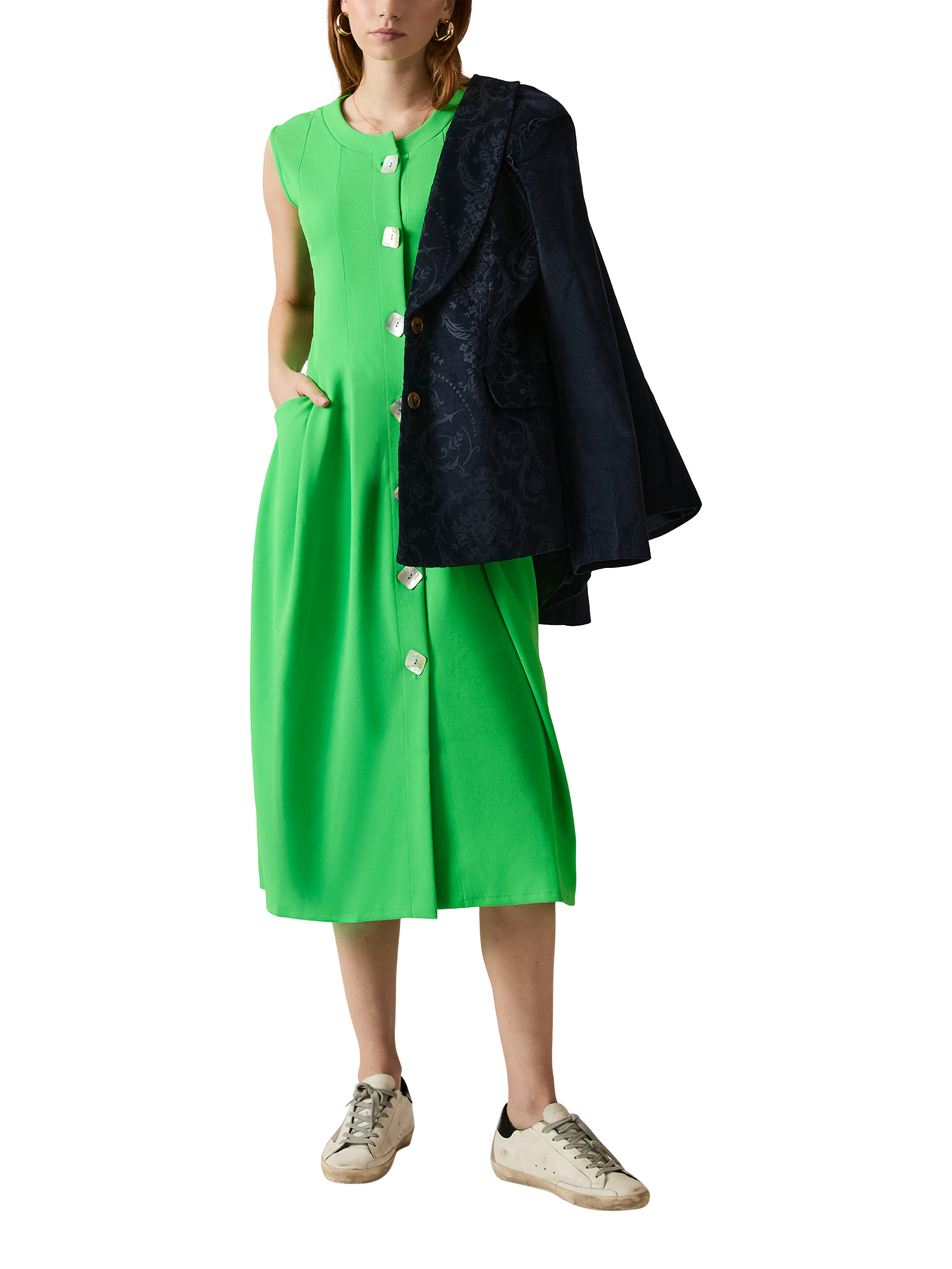 Product image 5 of 6, which shows James Lakeland Mother of Pearl Button Sleeveless Dress, Green, 8