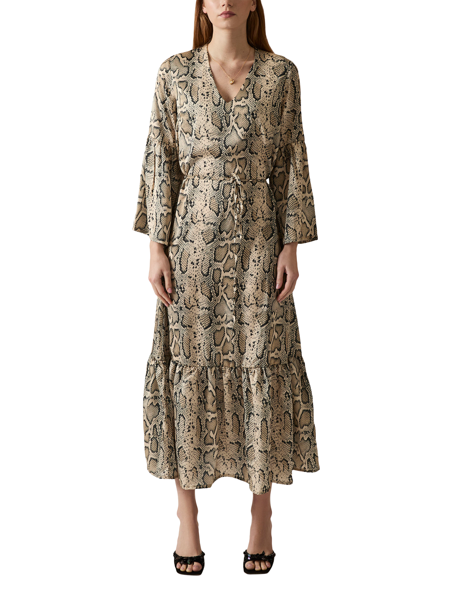 Product image 1 of 6, which shows James Lakeland Snake Print Belted Dress, Brown/Beige, 8