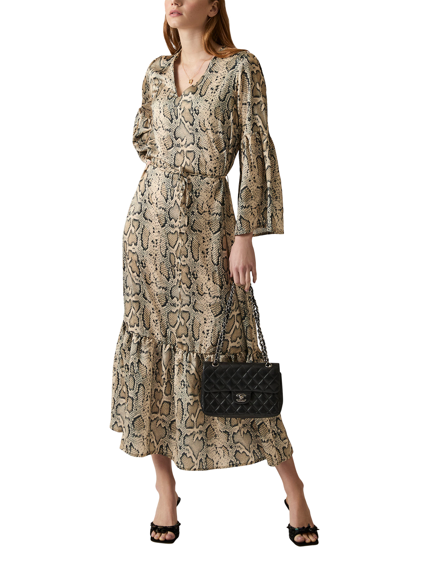 Product image 5 of 6, which shows James Lakeland Snake Print Belted Dress, Brown/Beige, 8