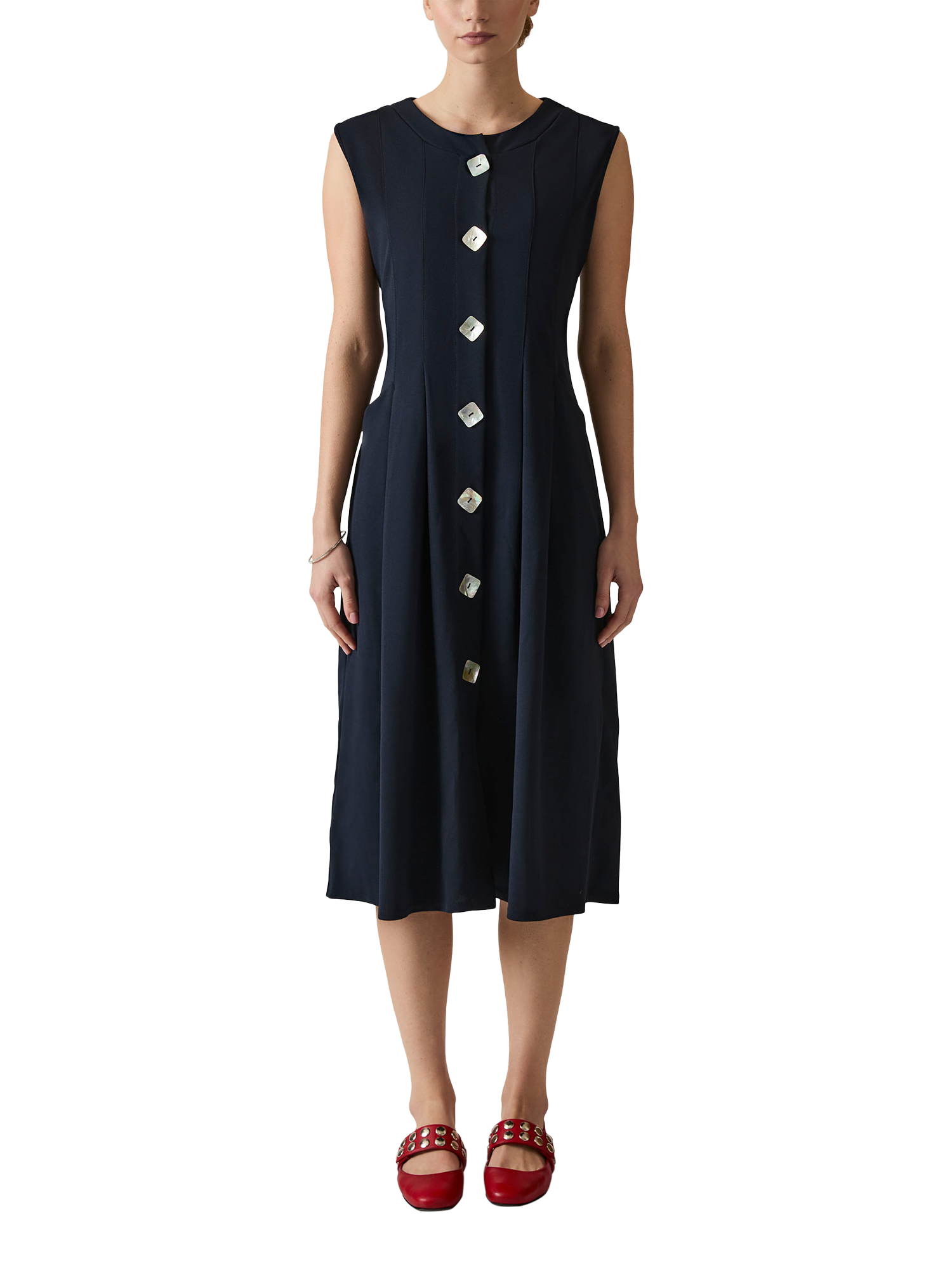 Product image 1 of 6, which shows James Lakeland Mother of Pearl Button Sleeveless Dress, Navy, 8