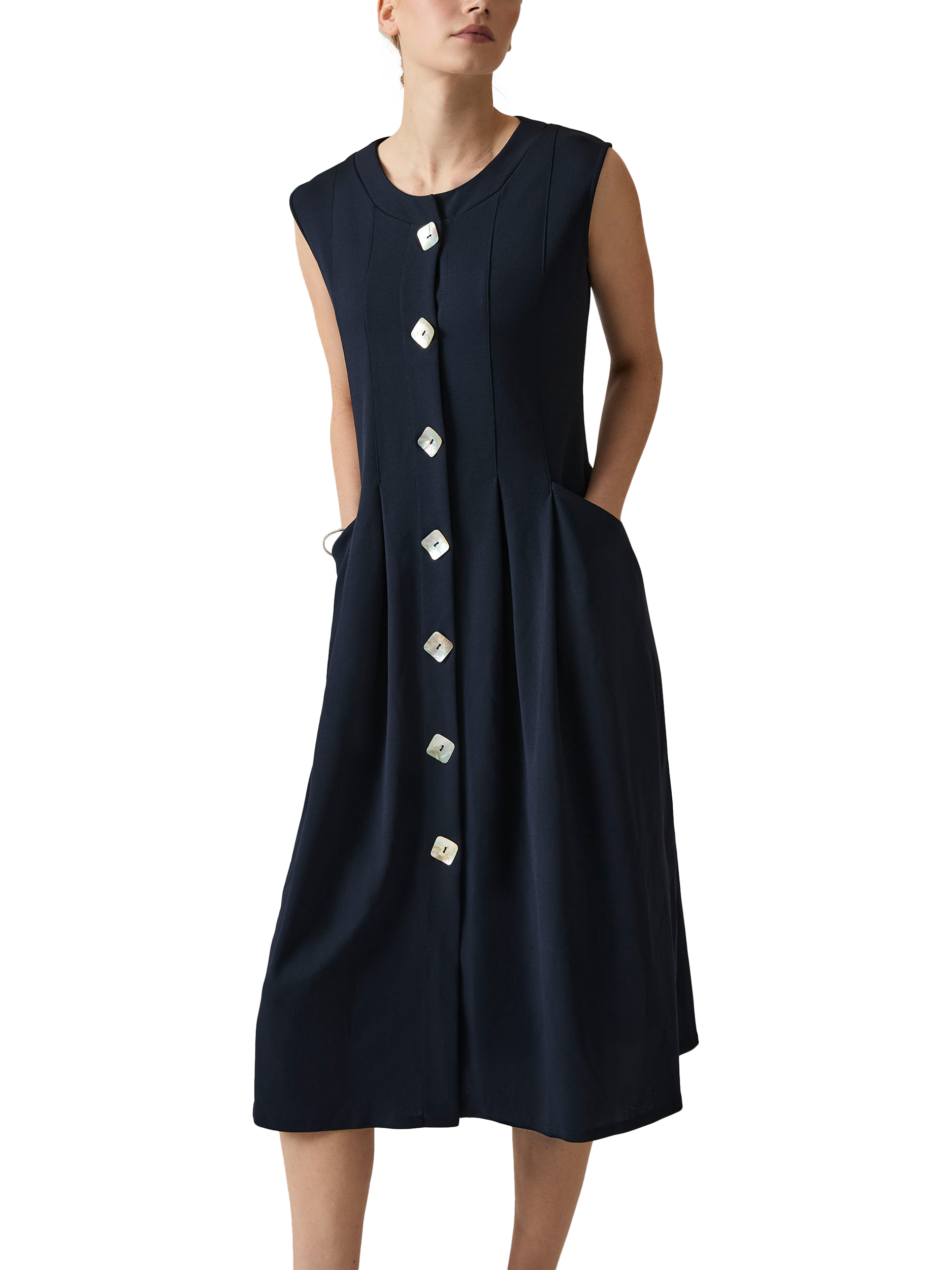 Product image 3 of 6, which shows James Lakeland Mother of Pearl Button Sleeveless Dress, Navy, 8