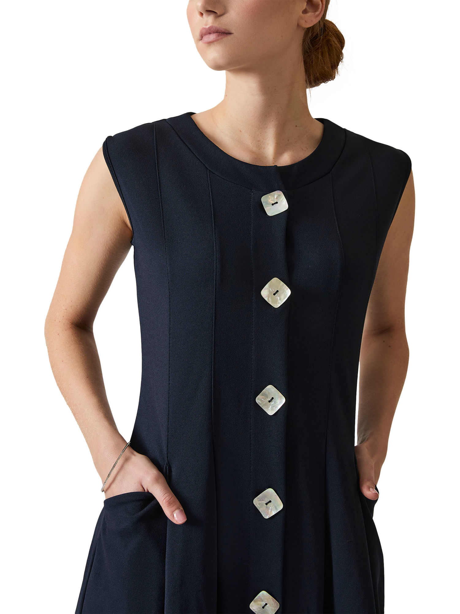 Product image 4 of 6, which shows James Lakeland Mother of Pearl Button Sleeveless Dress, Navy, 8