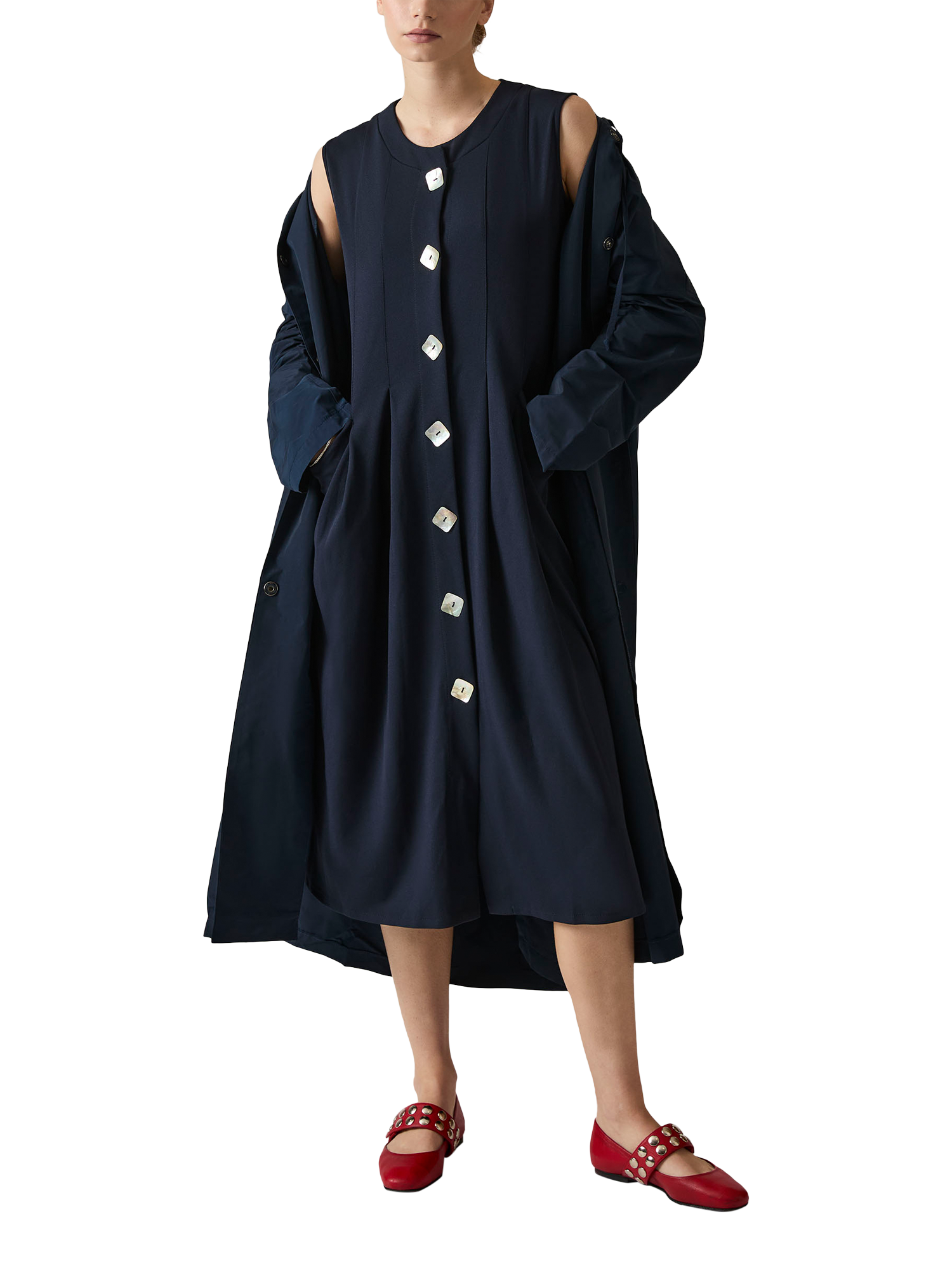 Product image 5 of 6, which shows James Lakeland Mother of Pearl Button Sleeveless Dress, Navy, 8