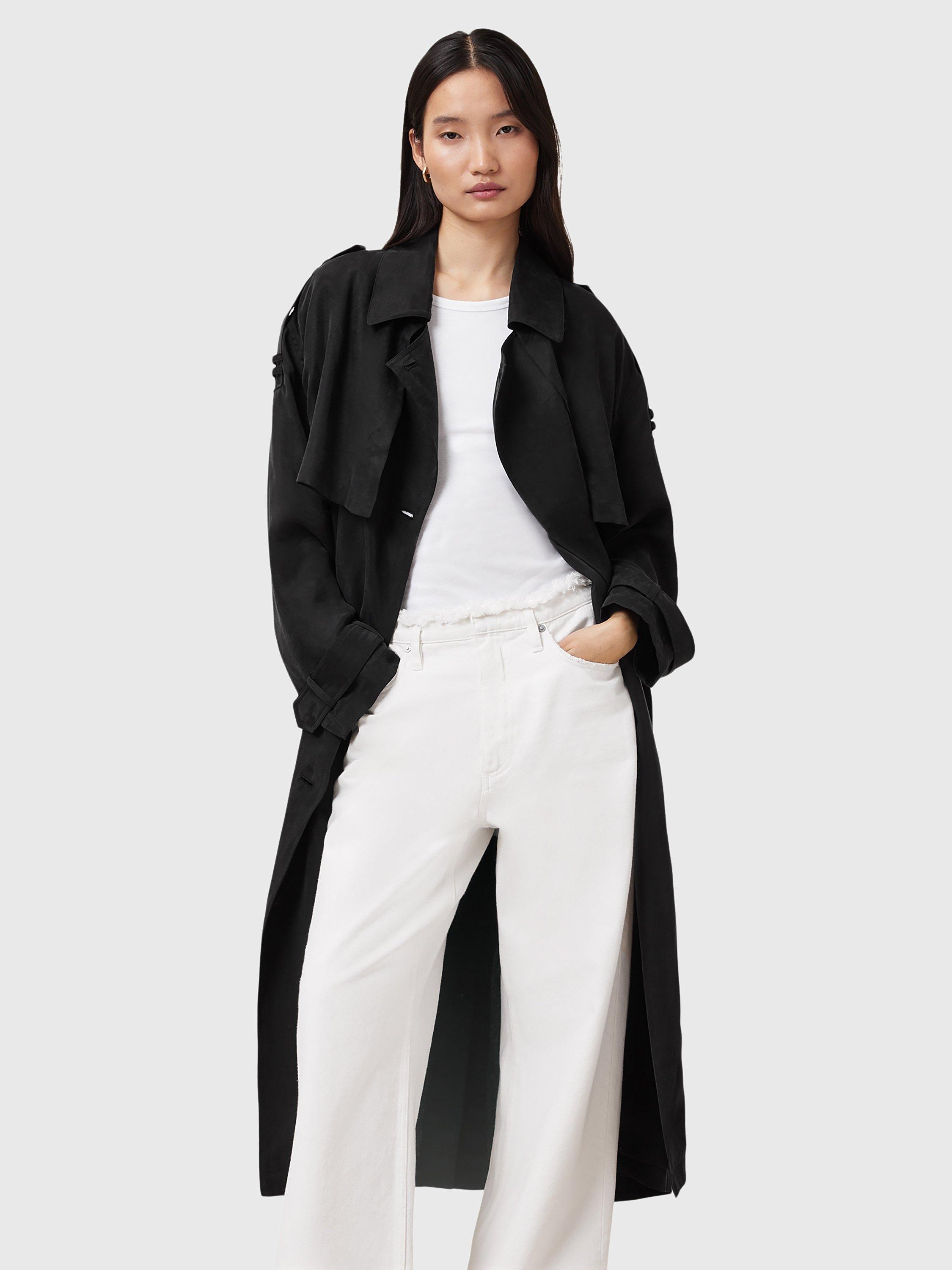Product image 1 of 11, which shows AllSaints Linnie Belted Trench Coat, Black, L