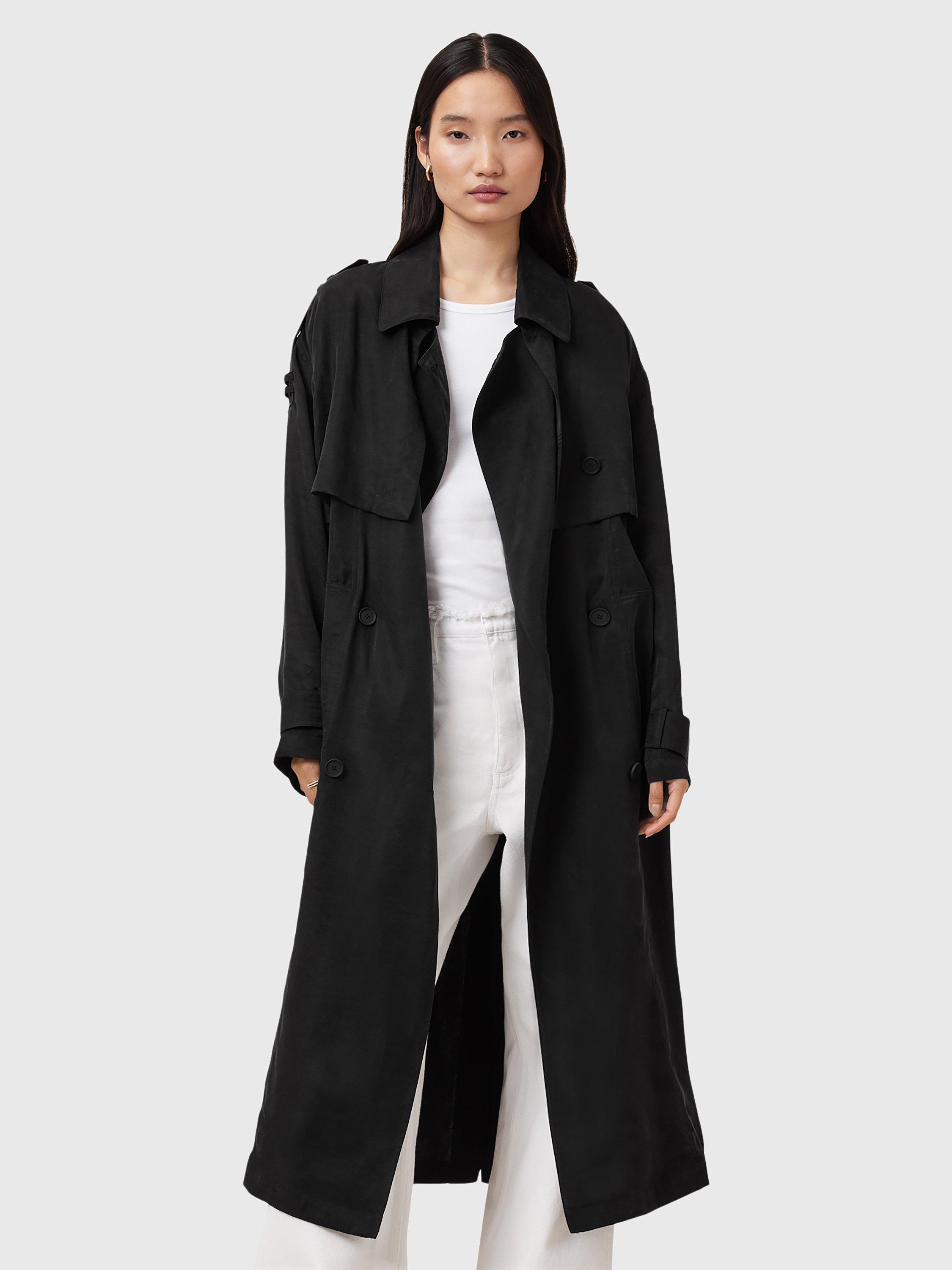 Product image 6 of 11, which shows AllSaints Linnie Belted Trench Coat, Black, L