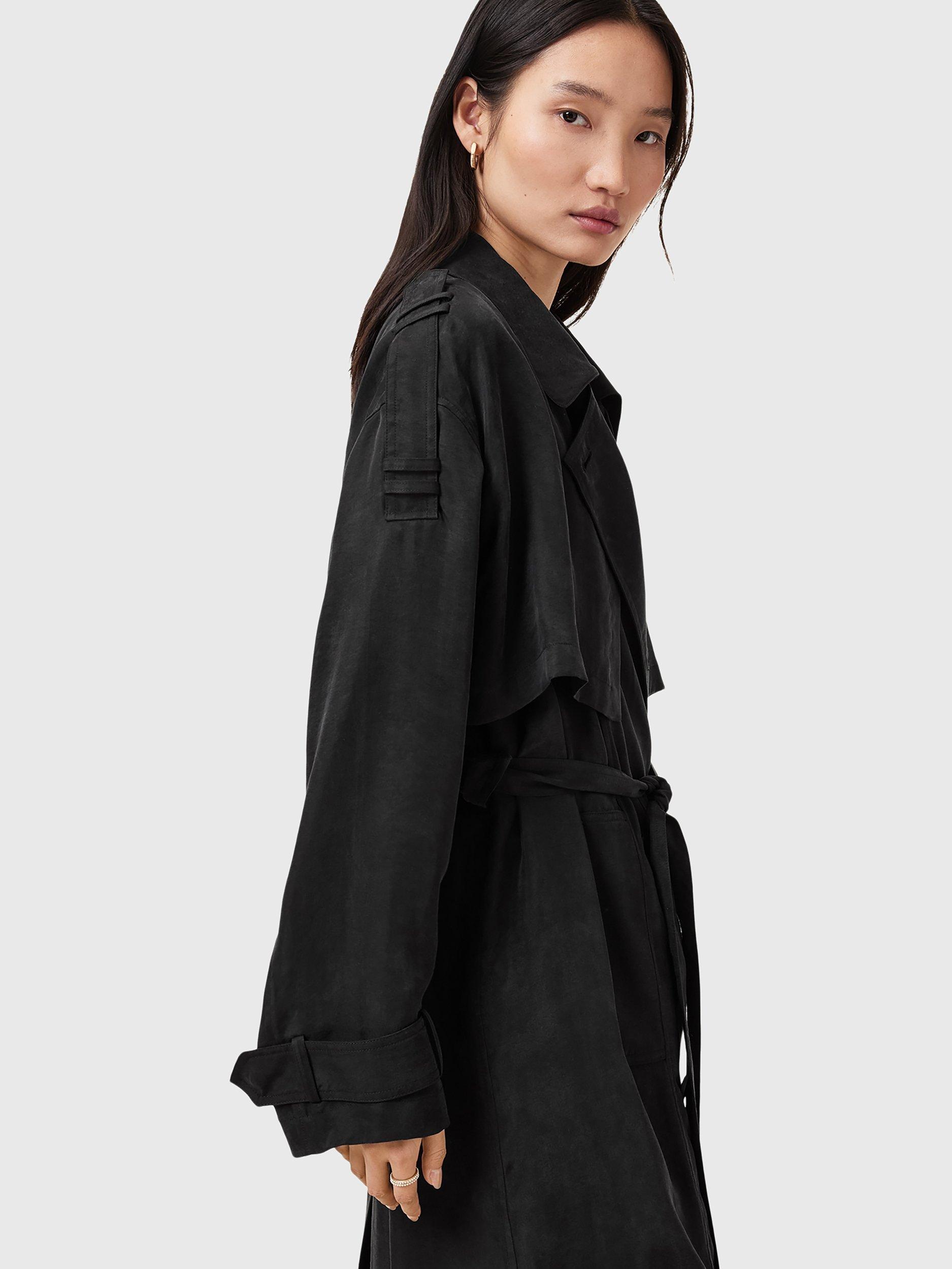 Product image 7 of 11, which shows AllSaints Linnie Belted Trench Coat, Black, L