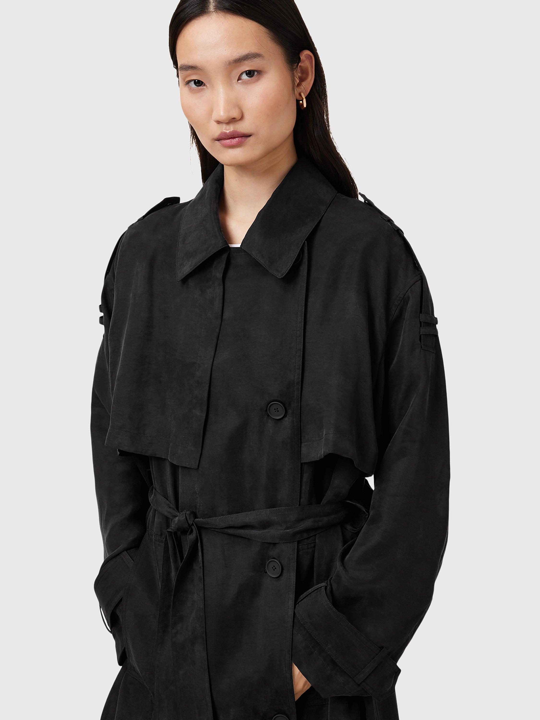 Product image 8 of 11, which shows AllSaints Linnie Belted Trench Coat, Black, L