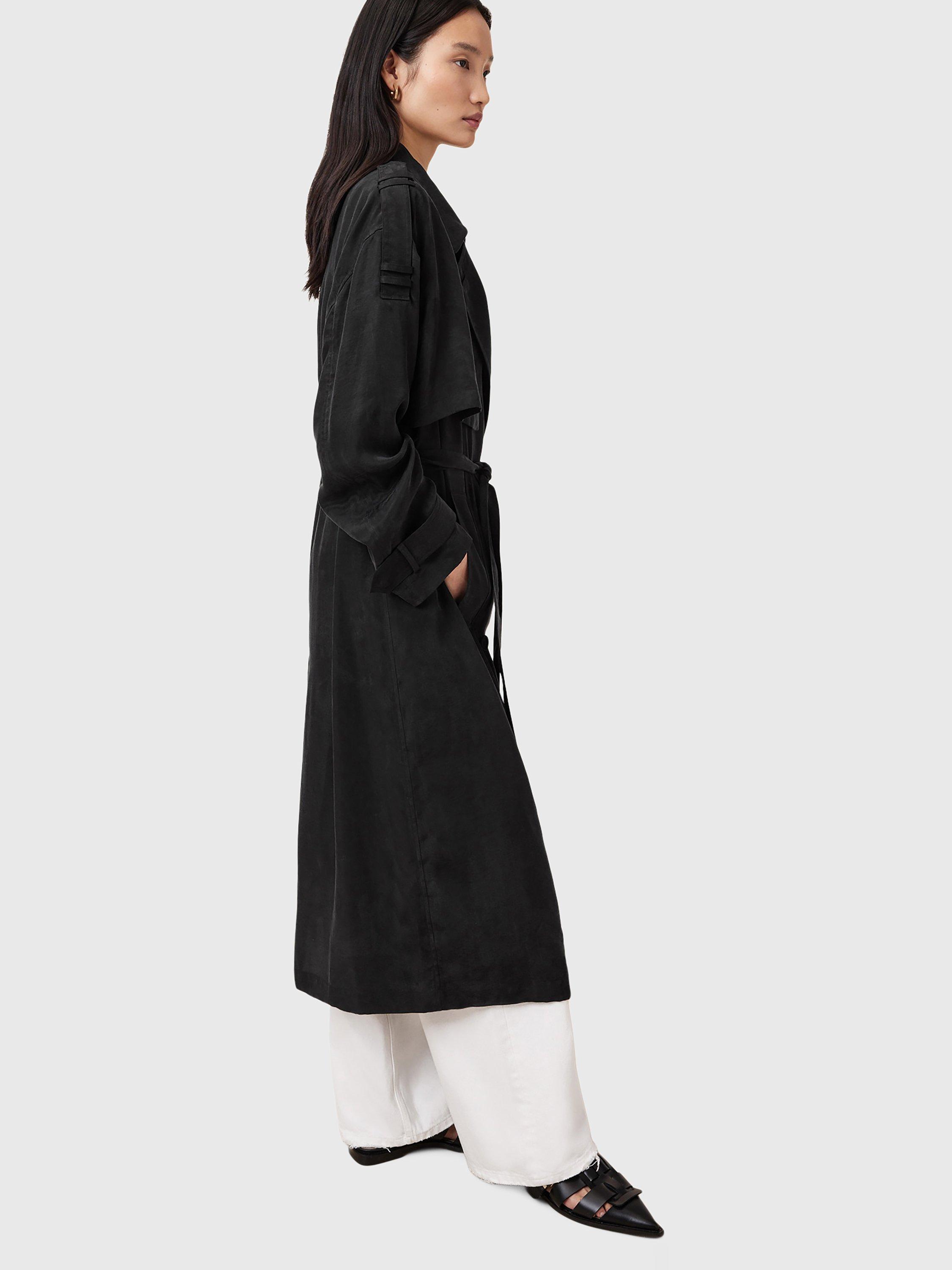 Product image 9 of 11, which shows AllSaints Linnie Belted Trench Coat, Black, L