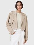 AllSaints Ophelia Suede Cropped Belted Jacket, Silver Birch Grey