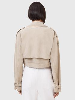 AllSaints Ophelia Suede Cropped Belted Jacket, Silver Birch Grey - view 2, Silver Birch Grey