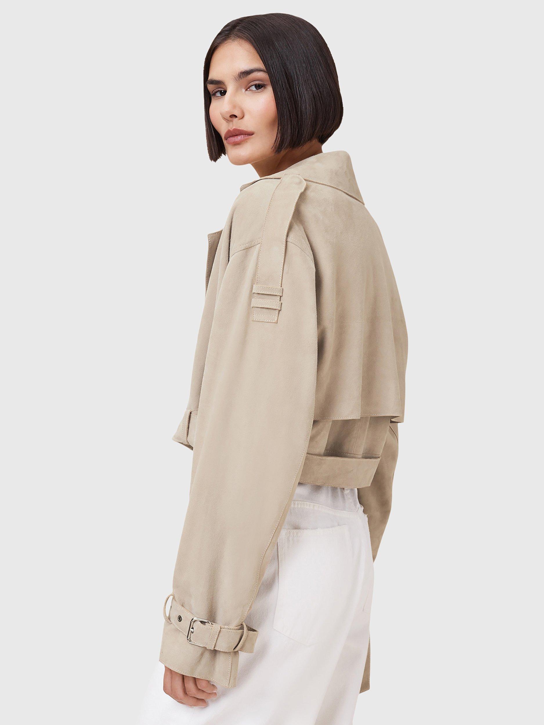 Product image 7 of 11, which shows AllSaints Ophelia Suede Cropped Belted Jacket, Silver Birch Grey, L