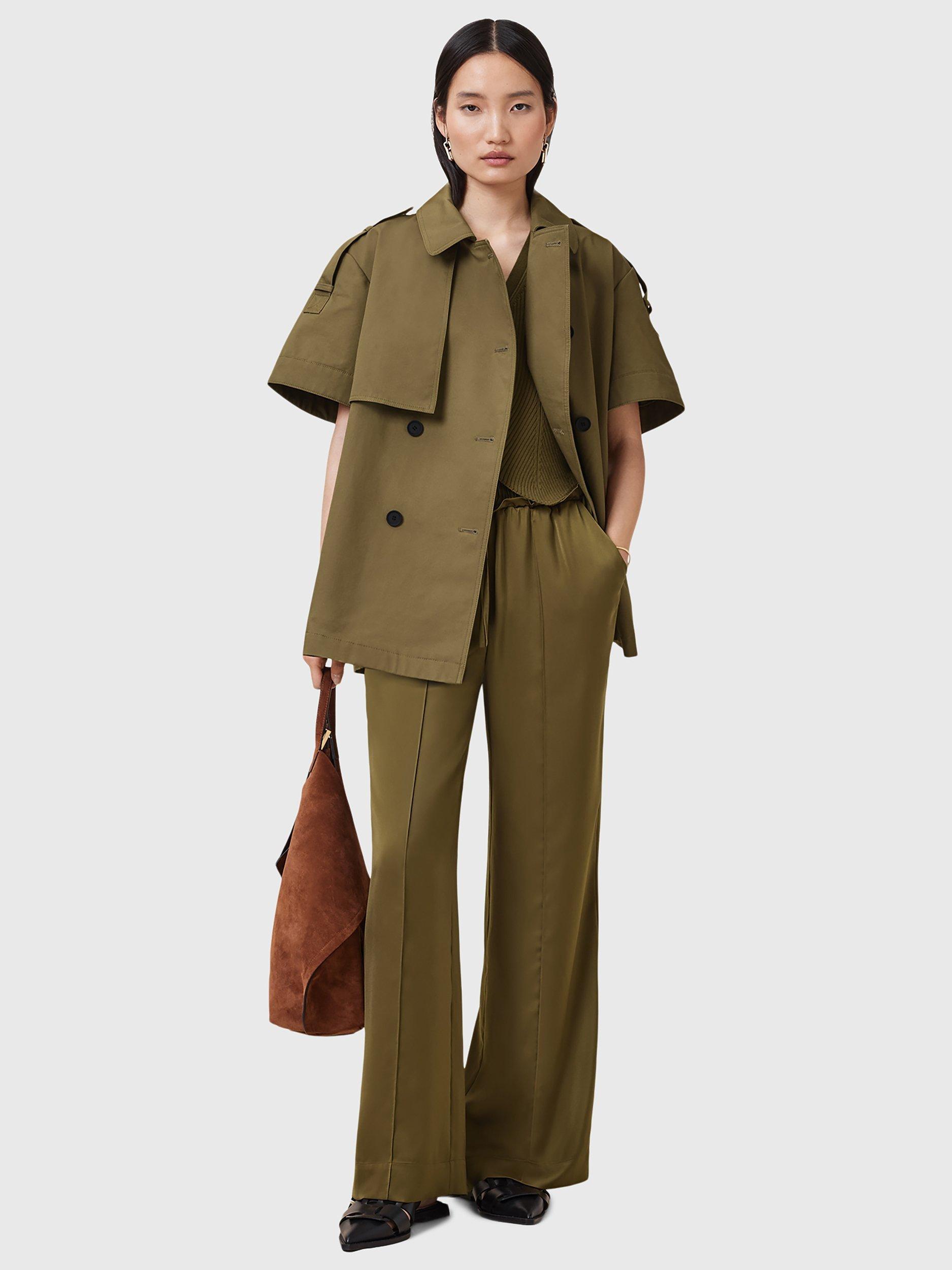 Product image 9 of 9, which shows AllSaints Flow Double Breasted Short Sleeve Trench Coat, Khaki Green, M