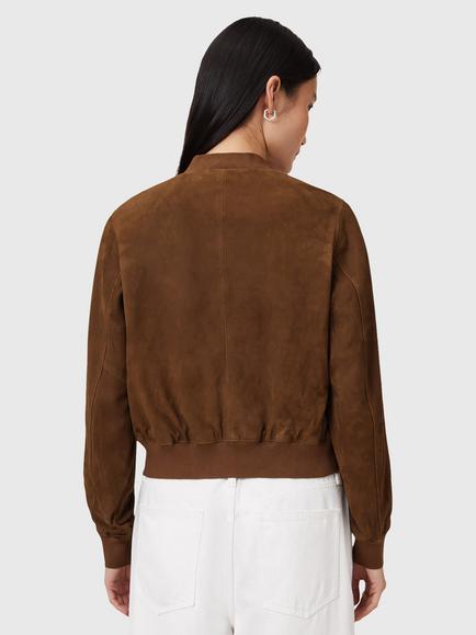 AllSaints Orten Suede Bomber Jacket - view 2, Cognac