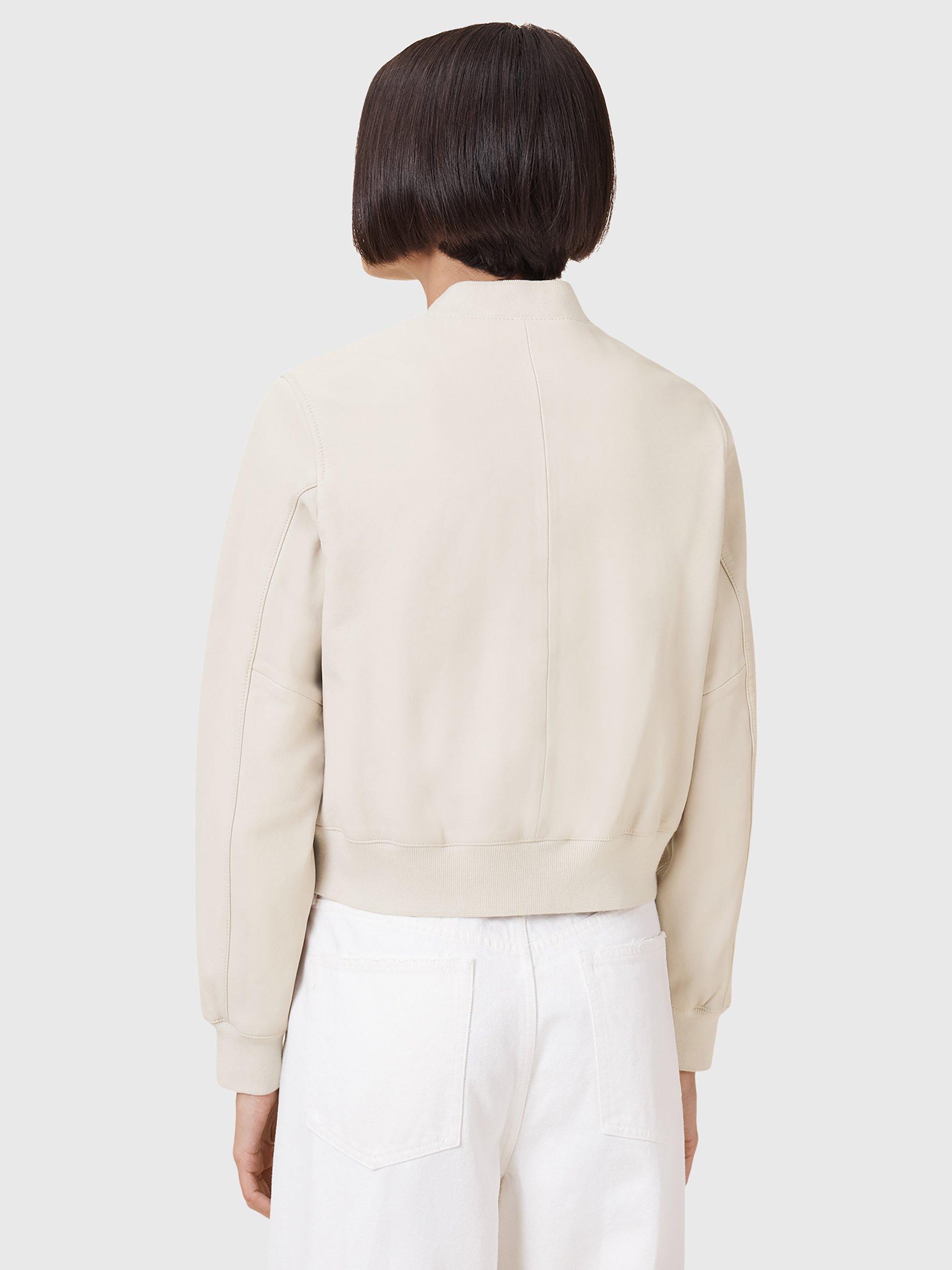 Product image 2 of 7, which shows AllSaints Orten Leather Bomber Jacket, Onyx White, 6