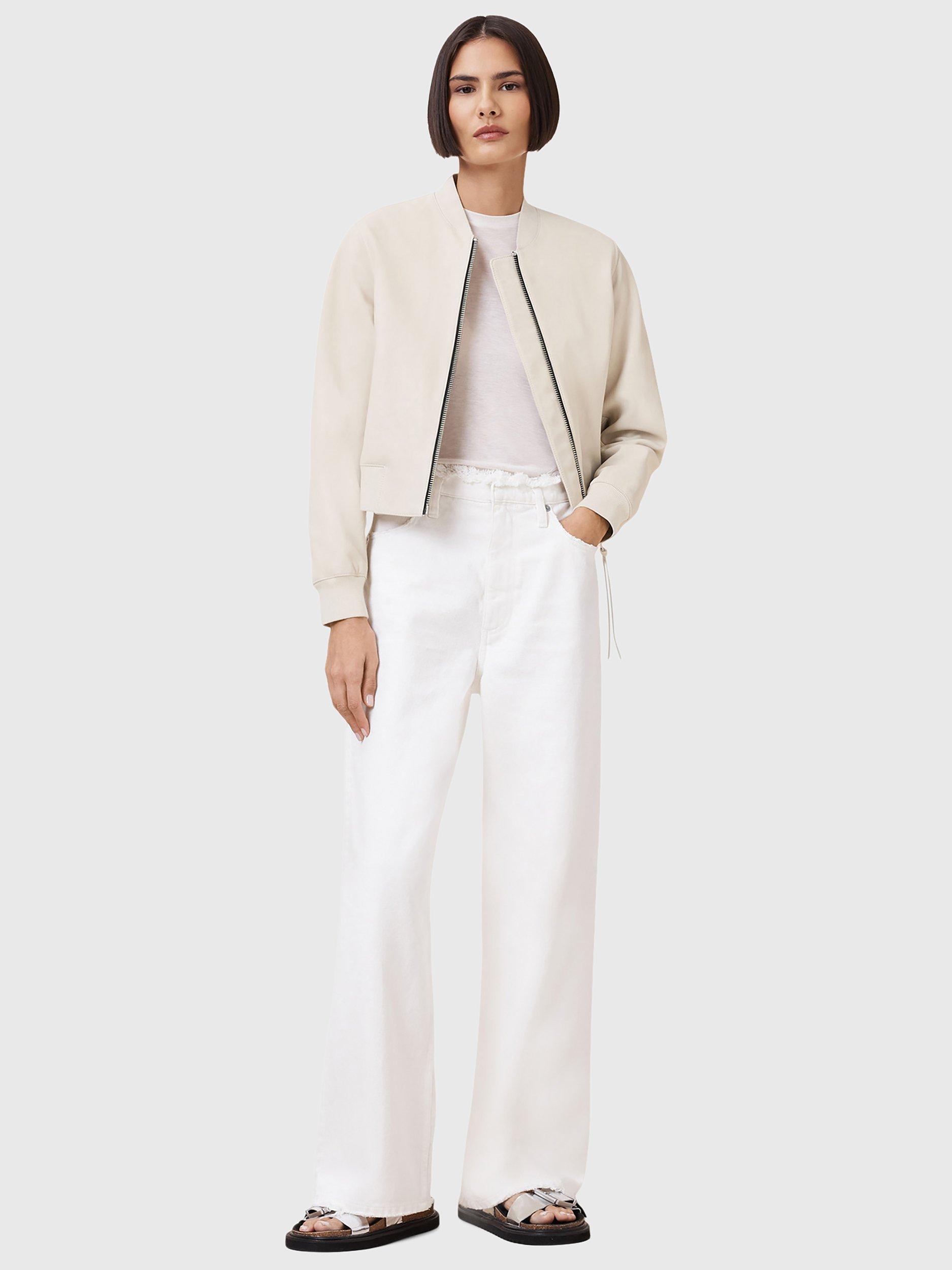 Product image 3 of 7, which shows AllSaints Orten Leather Bomber Jacket, Onyx White, 6
