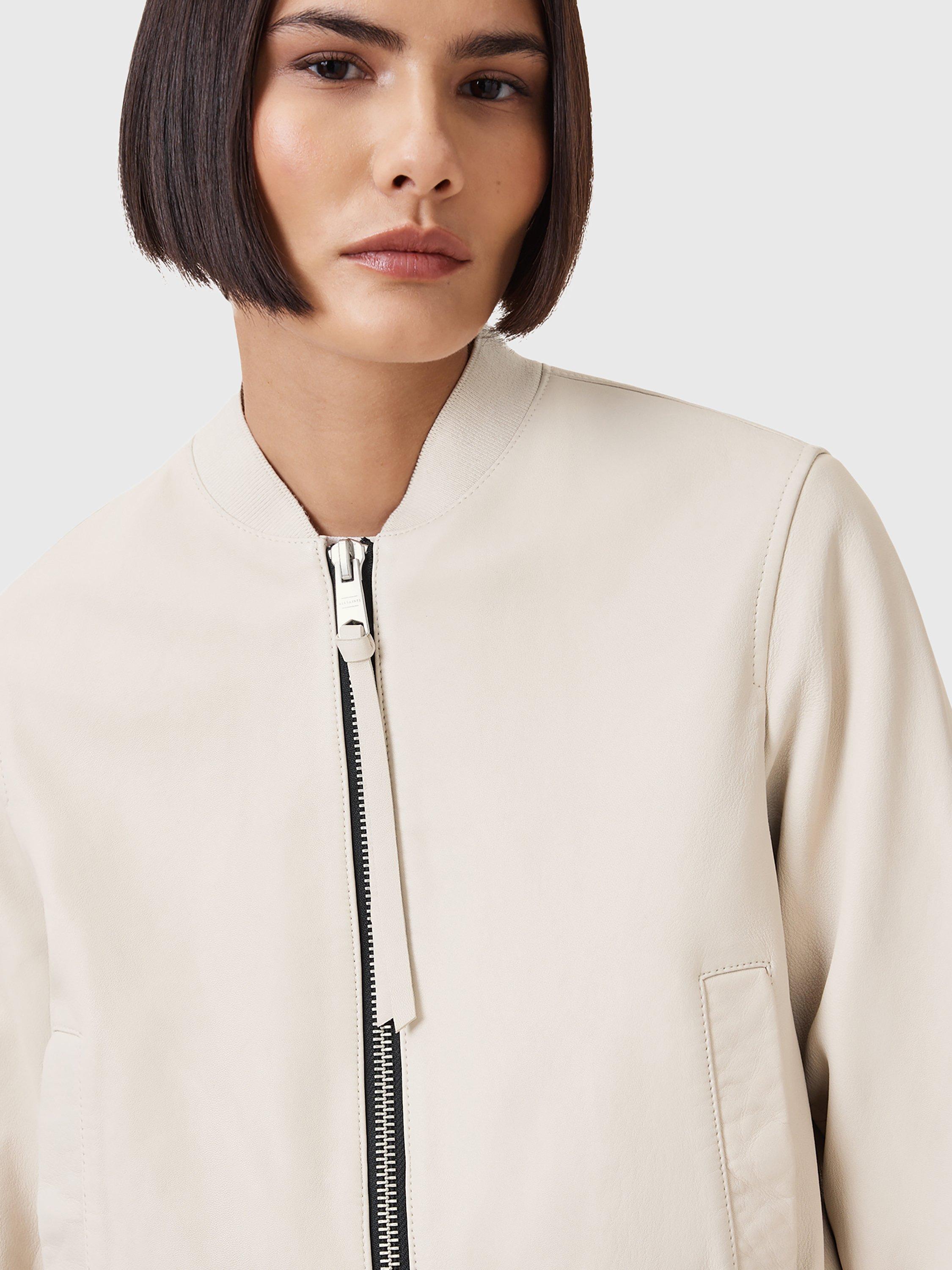 Product image 5 of 7, which shows AllSaints Orten Leather Bomber Jacket, Onyx White, 6