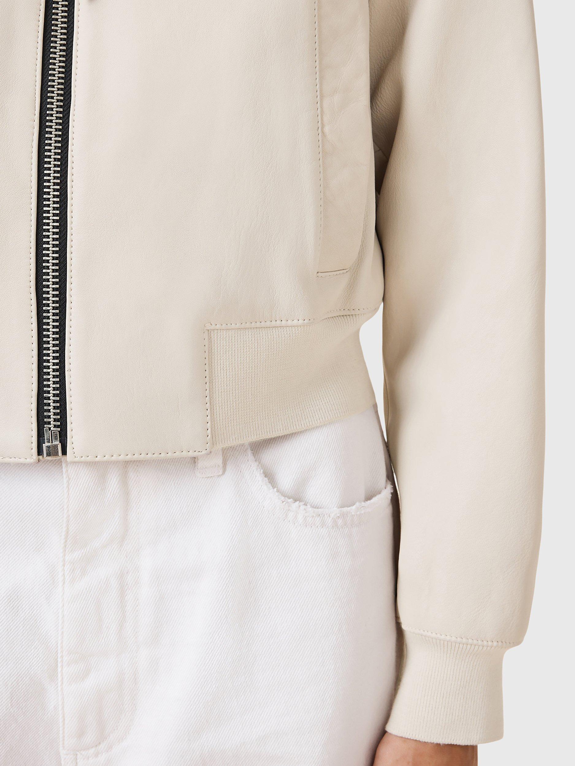 Product image 6 of 7, which shows AllSaints Orten Leather Bomber Jacket, Onyx White, 6