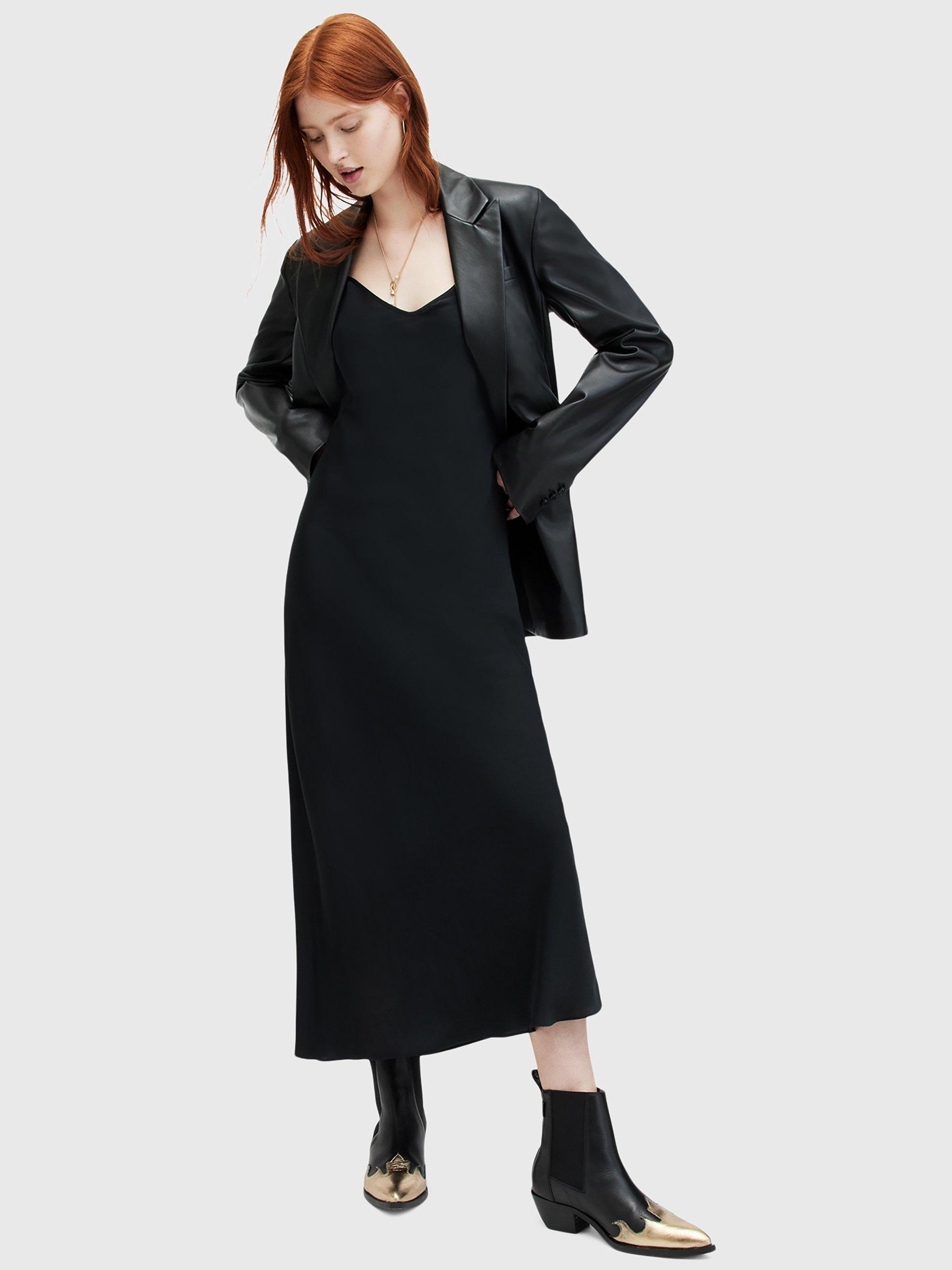 Product image 3 of 5, which shows AllSaints Bryony Strappy Slip Dress, Black Black, 8