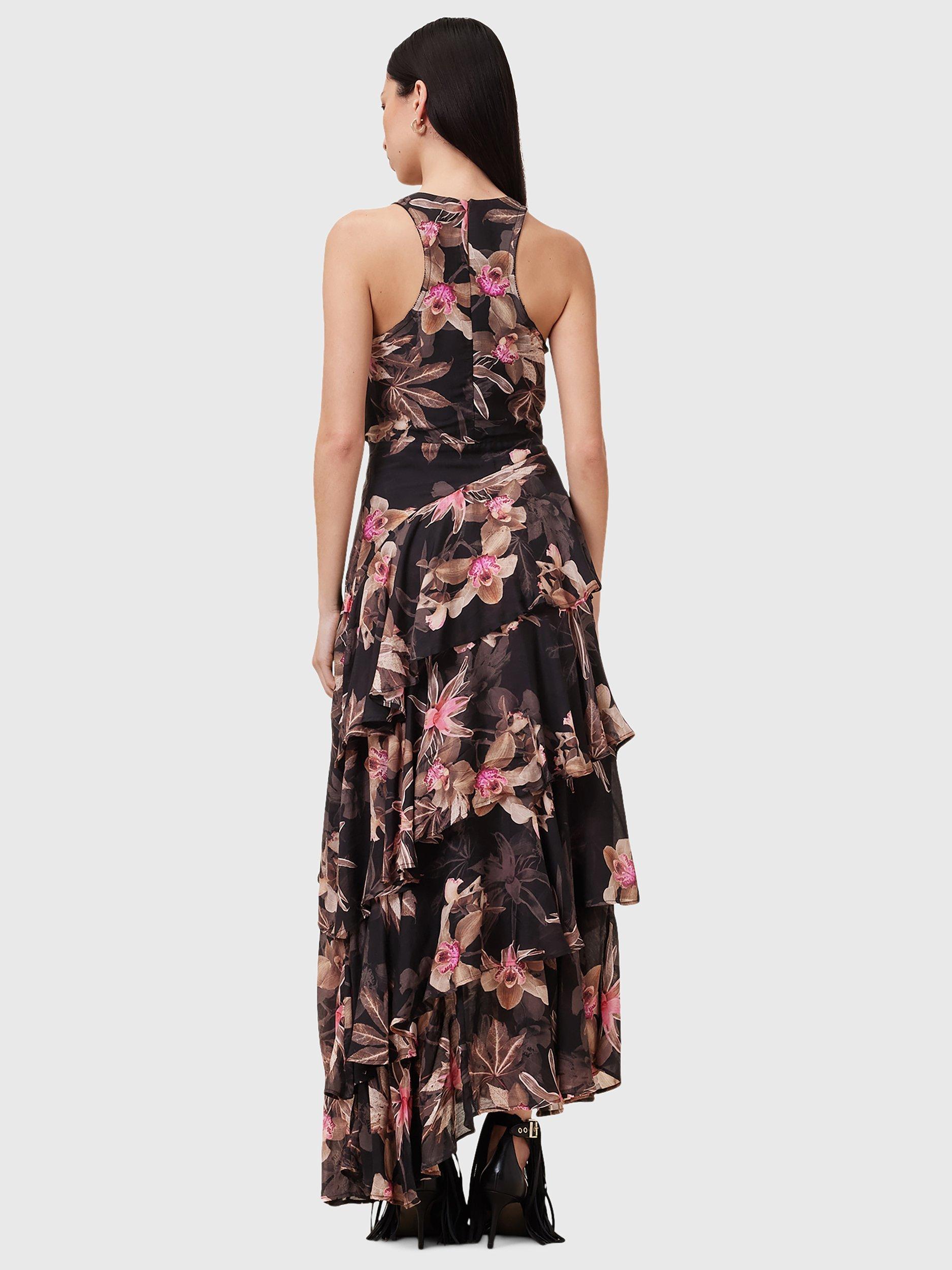 Product image 2 of 8, which shows AllSaints Cali Floral Print Layered Maxi Dress, Black/Multi, 6