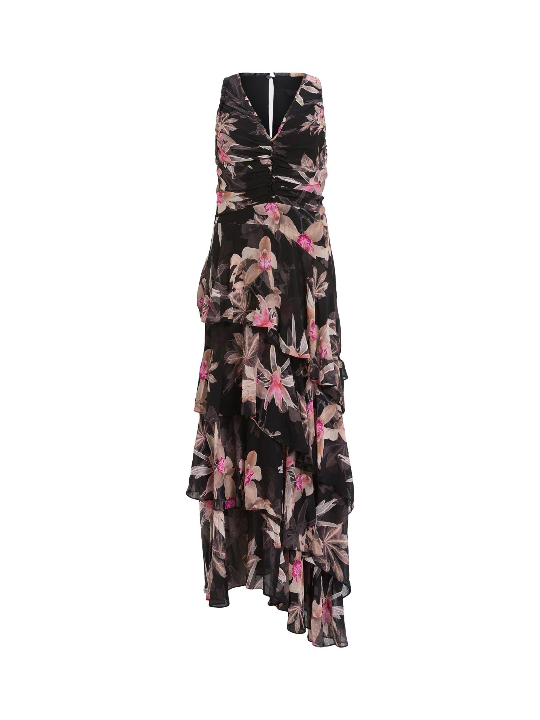 Product image 4 of 8, which shows AllSaints Cali Floral Print Layered Maxi Dress, Black/Multi, 6