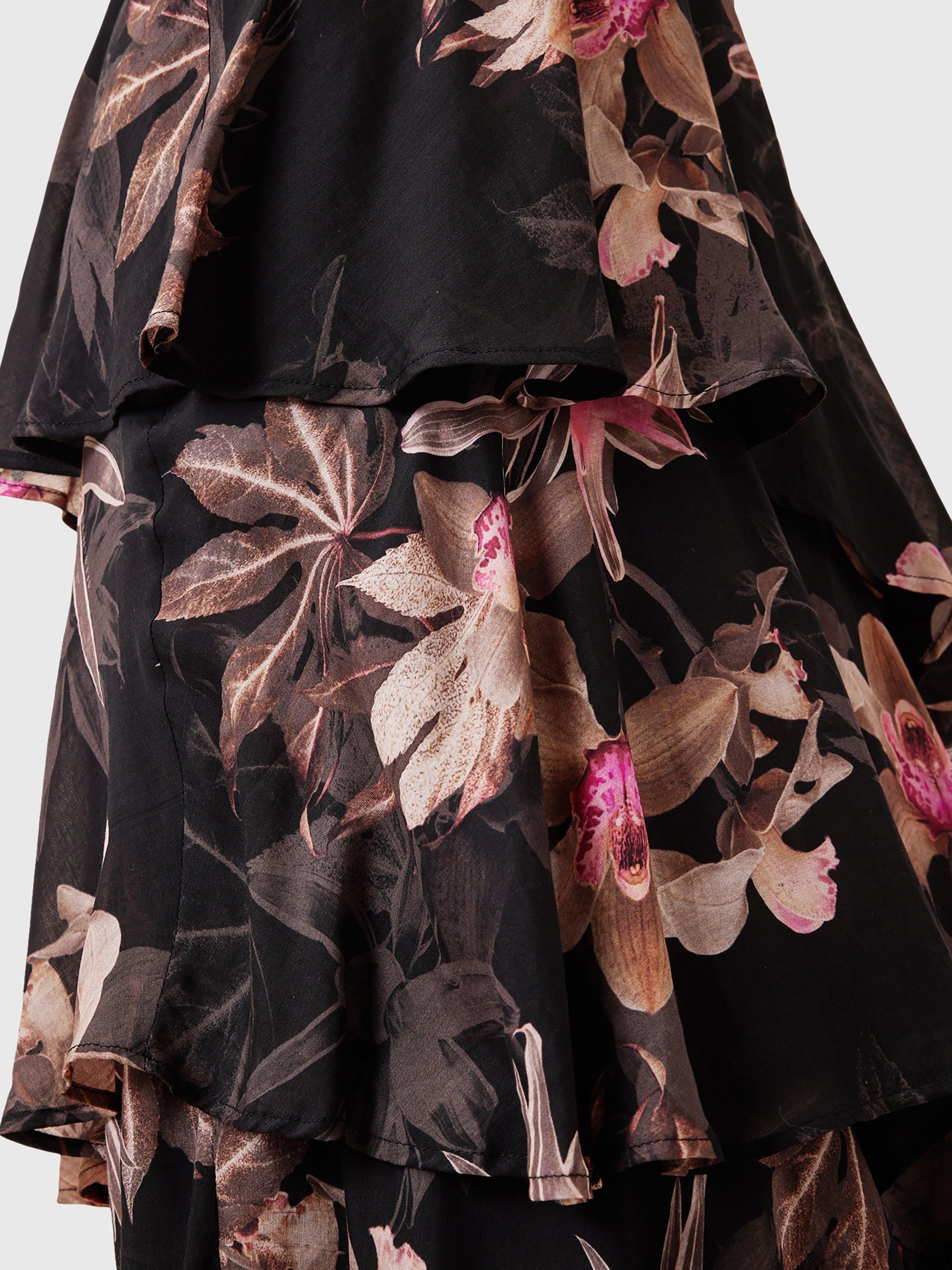 Product image 6 of 8, which shows AllSaints Cali Floral Print Layered Maxi Dress, Black/Multi, 6