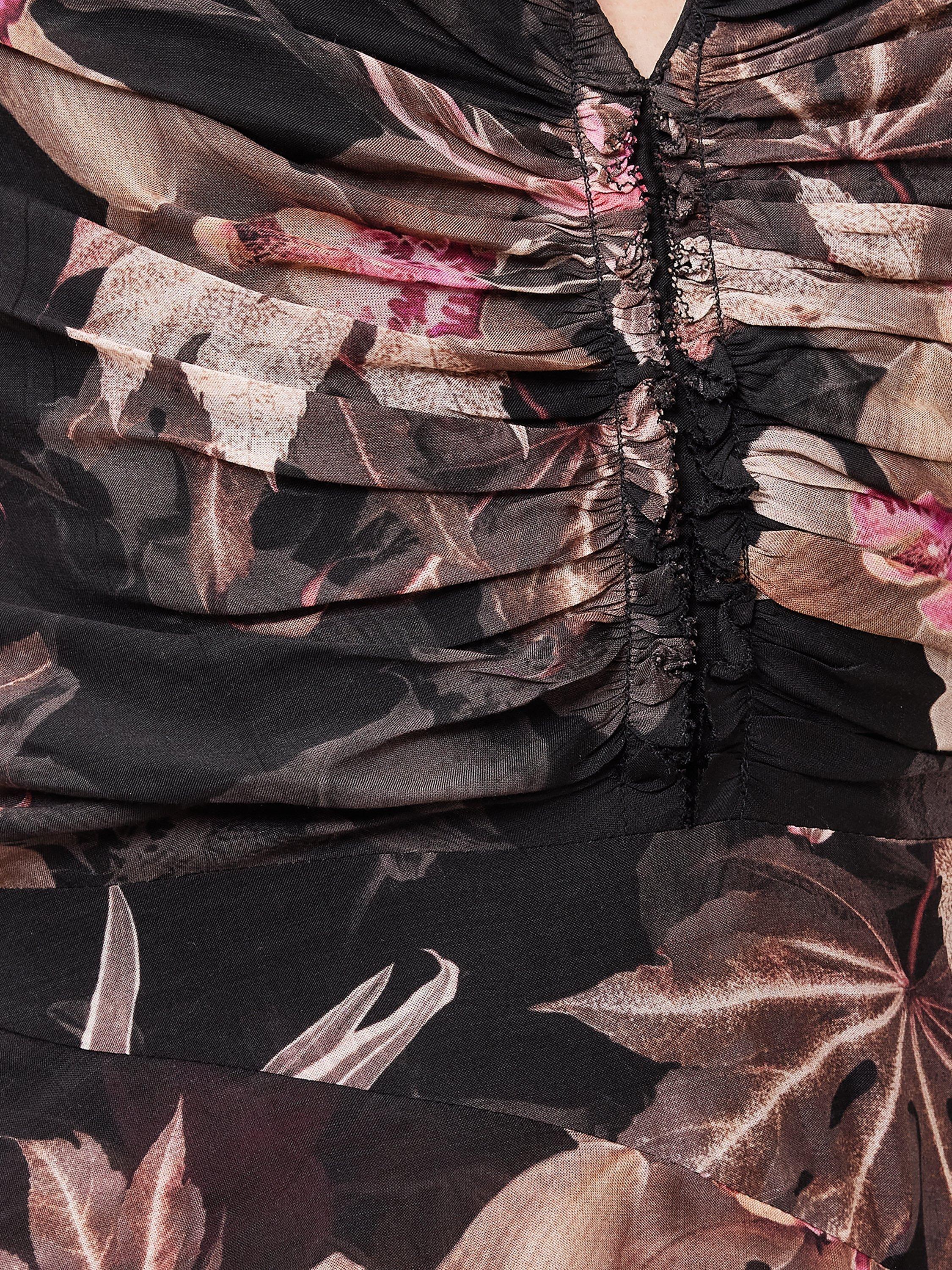 Product image 7 of 8, which shows AllSaints Cali Floral Print Layered Maxi Dress, Black/Multi, 6
