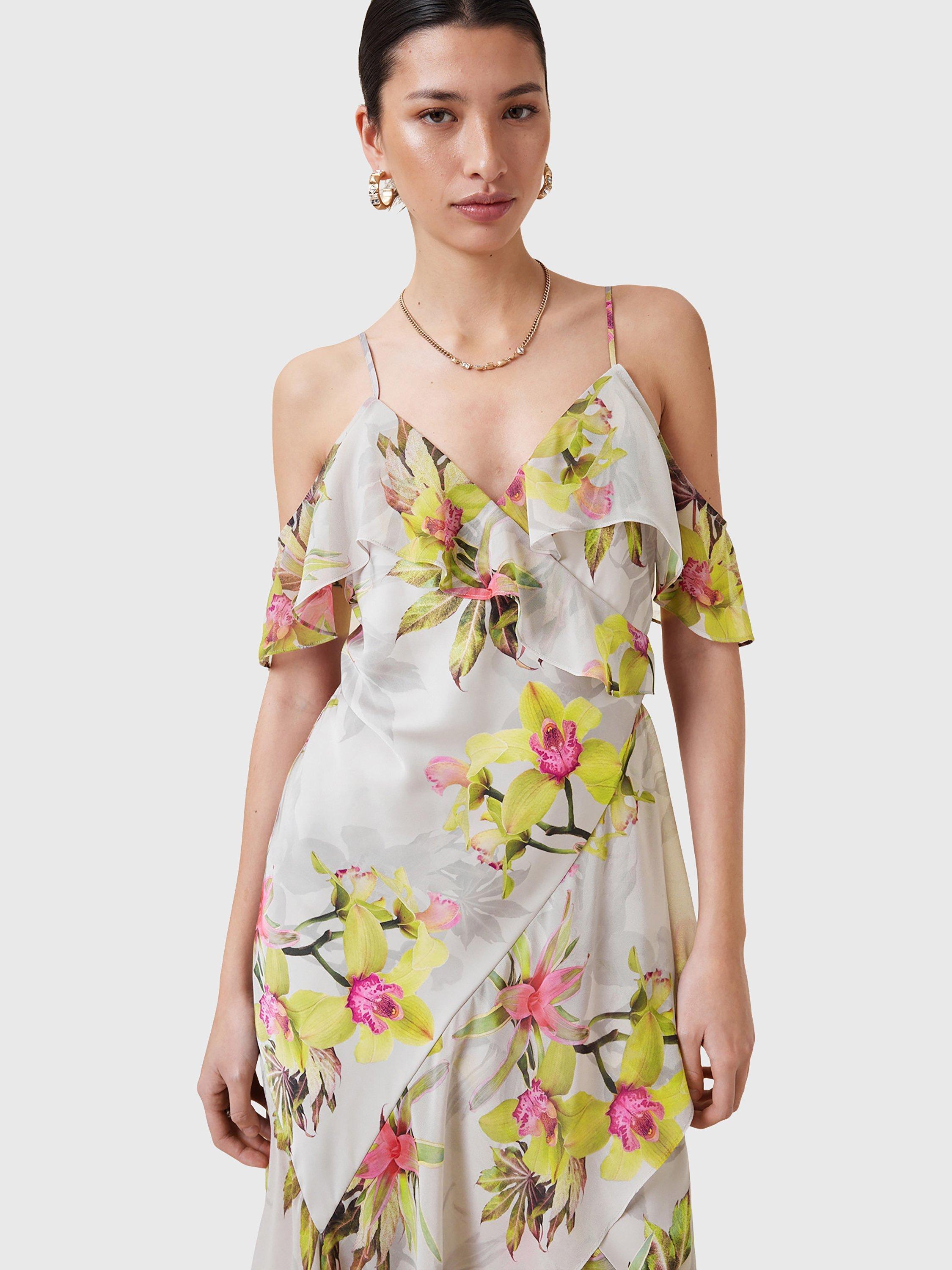 Product image 3 of 5, which shows AllSaints Grace Ruffle Floral Dress, Pink/Multi, 10