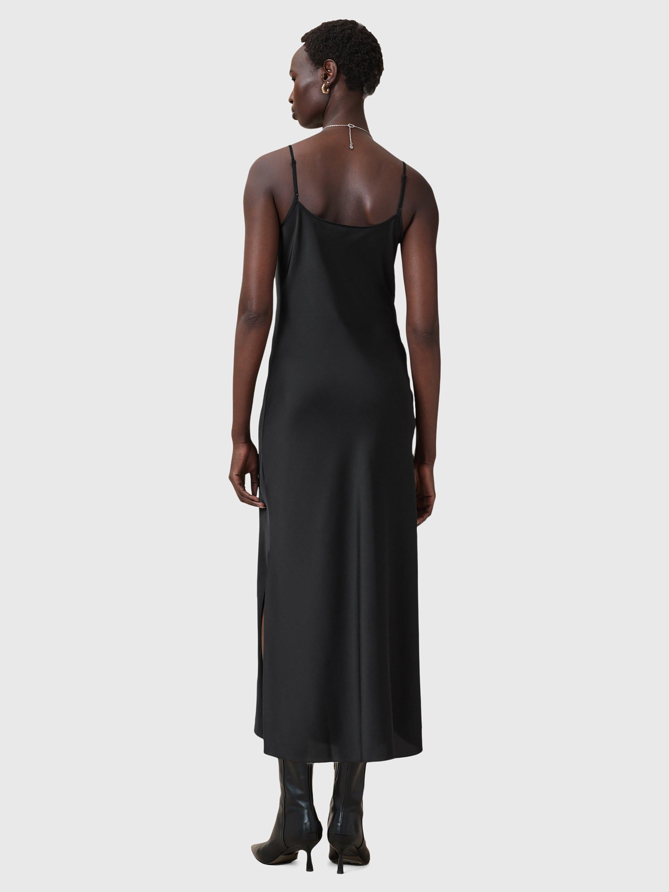 Product image 2 of 6, which shows AllSaints Hadley Satin Slip Dress, Black, 10