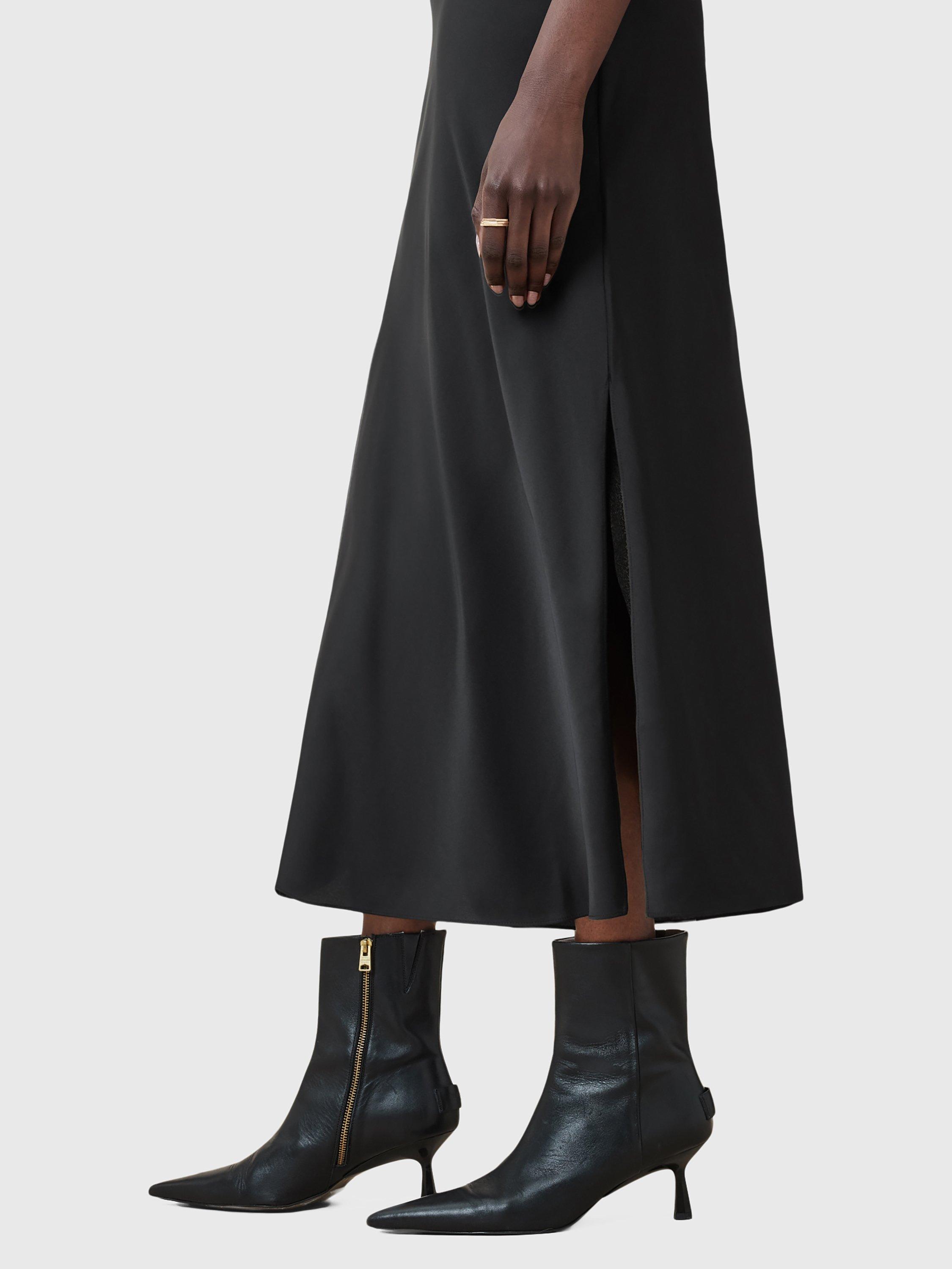 Product image 5 of 6, which shows AllSaints Hadley Satin Slip Dress, Black, 10