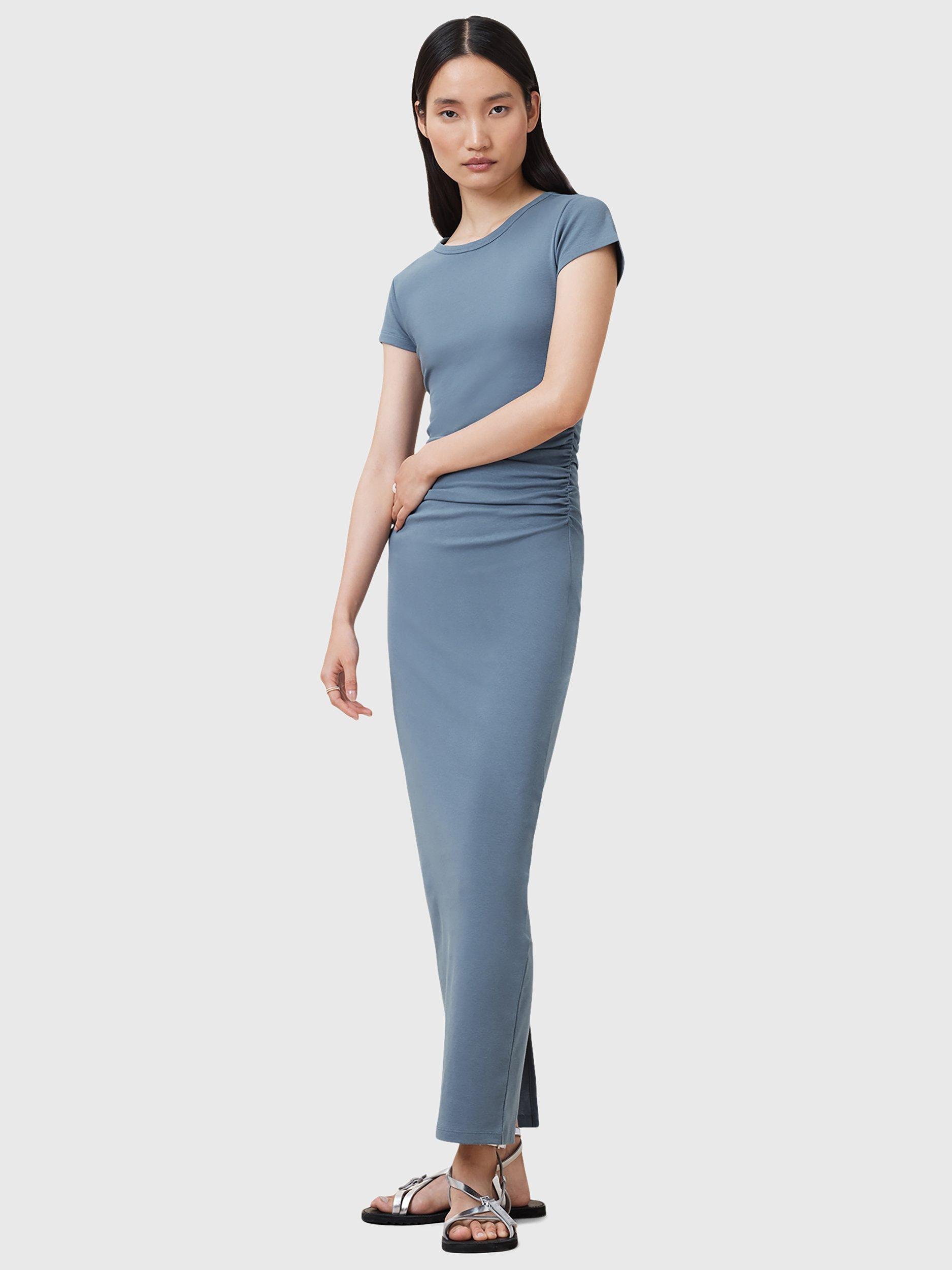 Product image 1 of 5, which shows AllSaints Katarina Short Sleeve Organic Cotton Rich Dress, Mid Blue, 6