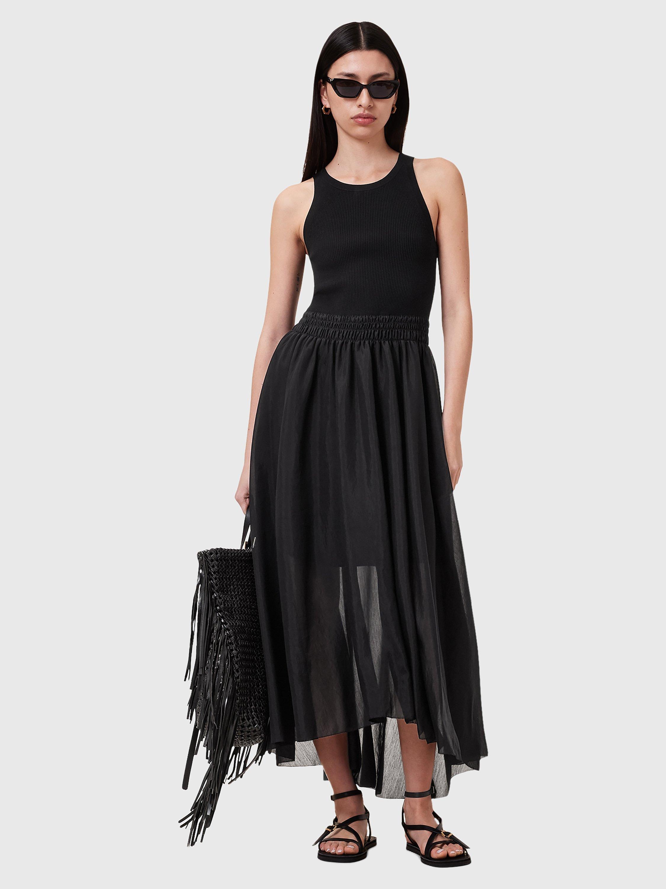 Product image 6 of 6, which shows AllSaints Zenia Sleeveless Midi Dress, Black, XS